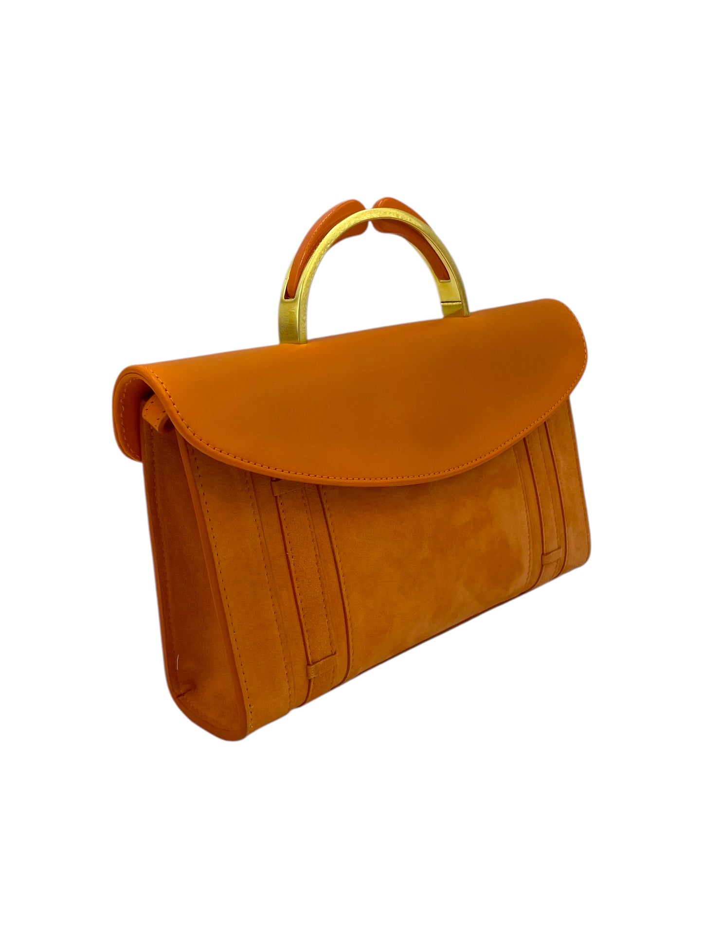 Mansur Gavriel Orange Suede Flapover Mini Shoulder Bag