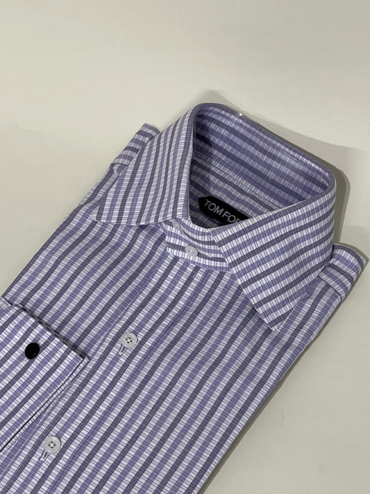 Tom Ford Light Purple & White Plaid Cotton Dress Shirt 15.5