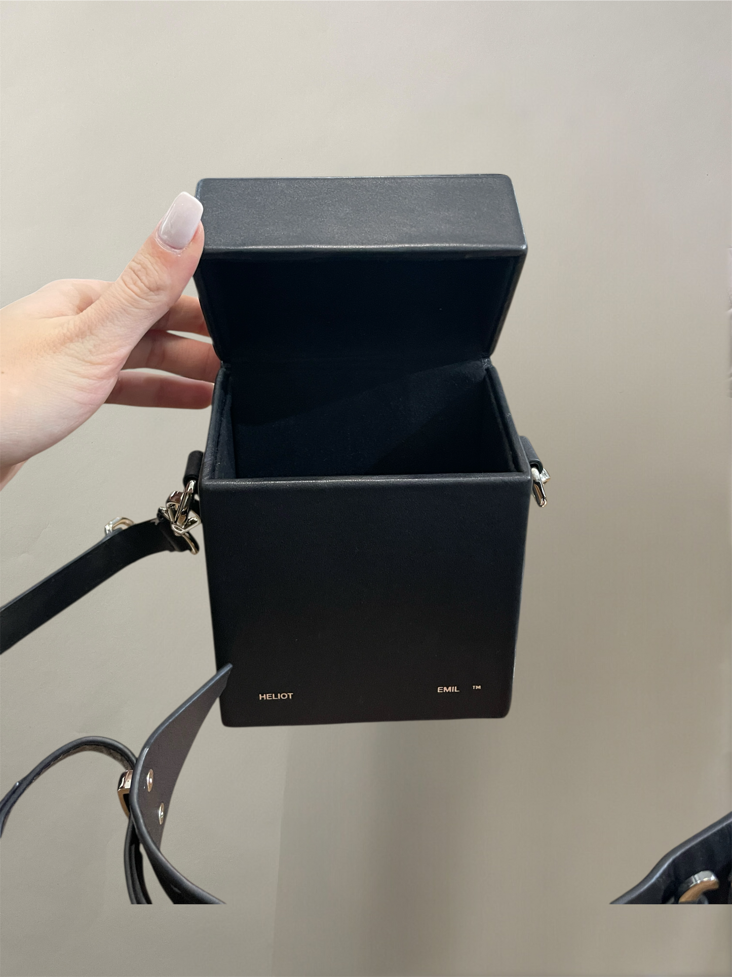 Heliot Emil Black Leather Strap Box Bag OS