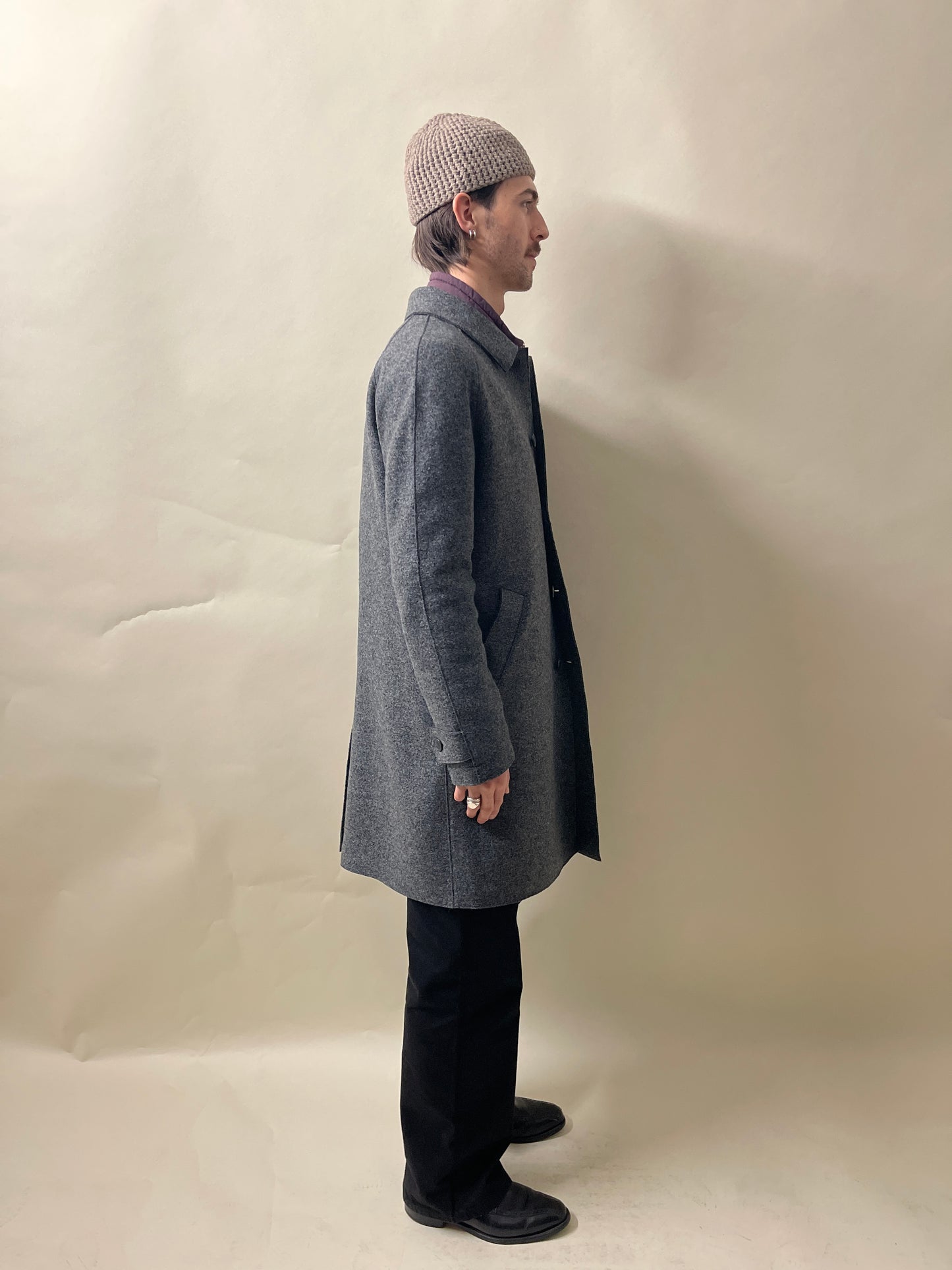 Harris Wharf London Dark Grey Melange Wool Unlined Balmacaan Coat 40