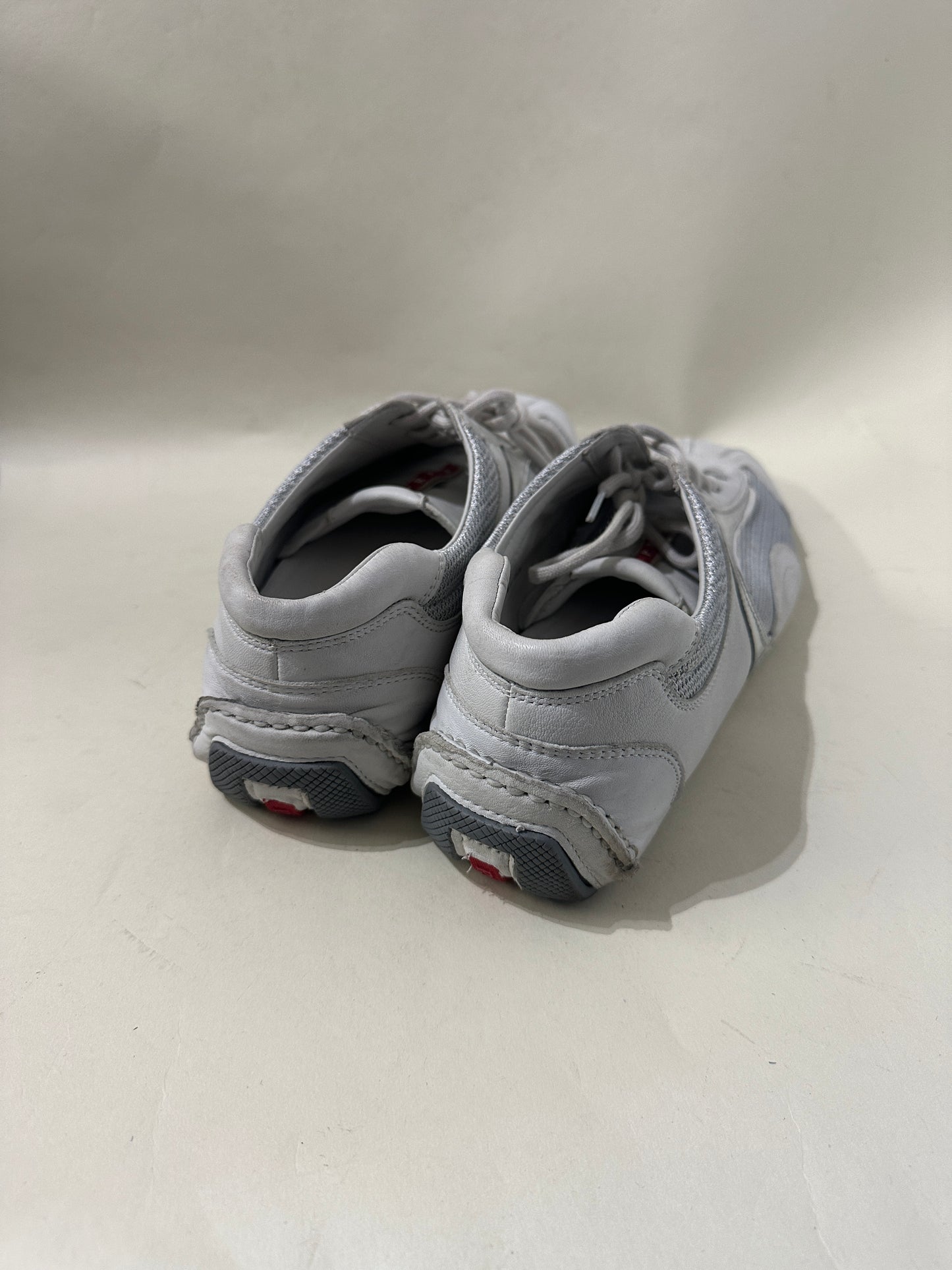 Prada White & Silver Montecarlo Flat Driving Sneakers 11 M / 12.5 W