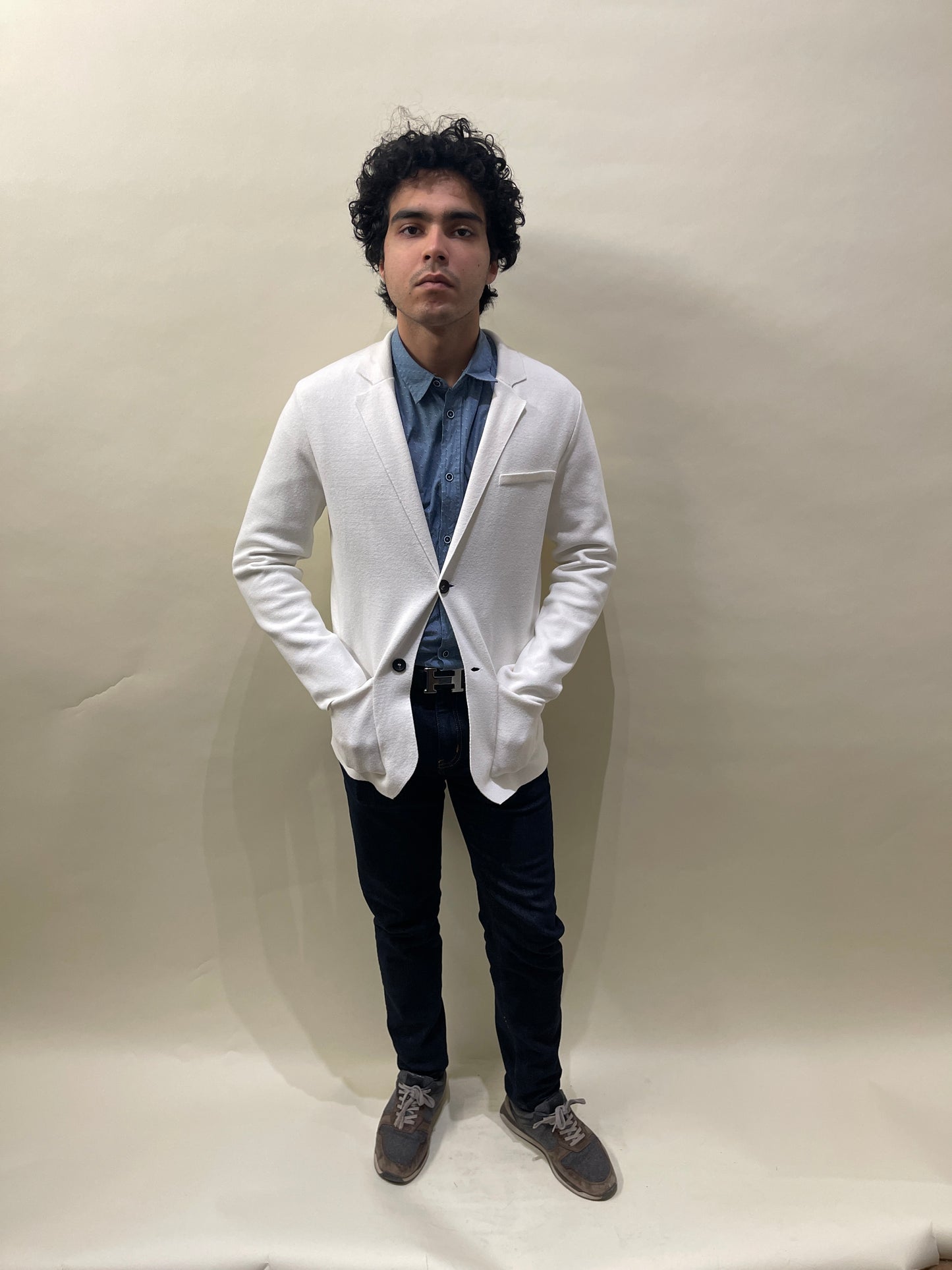 Paul James White Cotton Linen Swacket Medium - M