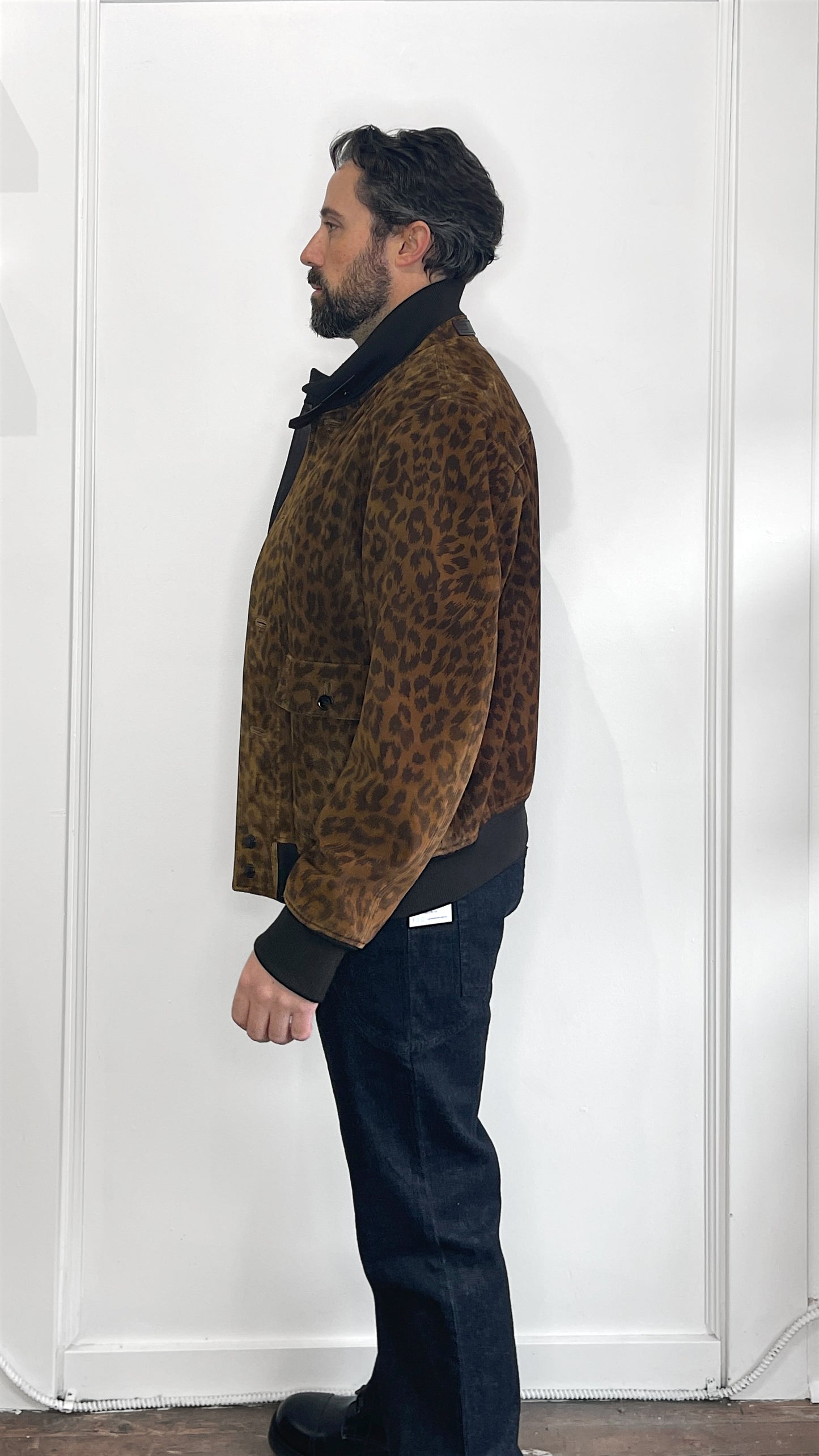 Tom Ford Brown Suede Leopard Print Bomber Jacket 46