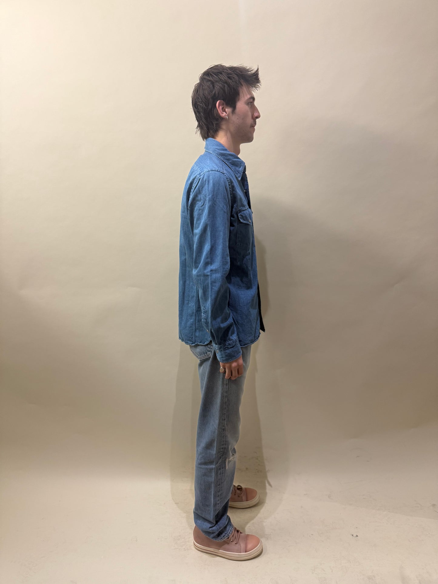 Tom Ford Medium Blue Denim Snap Button LS Shirt 16