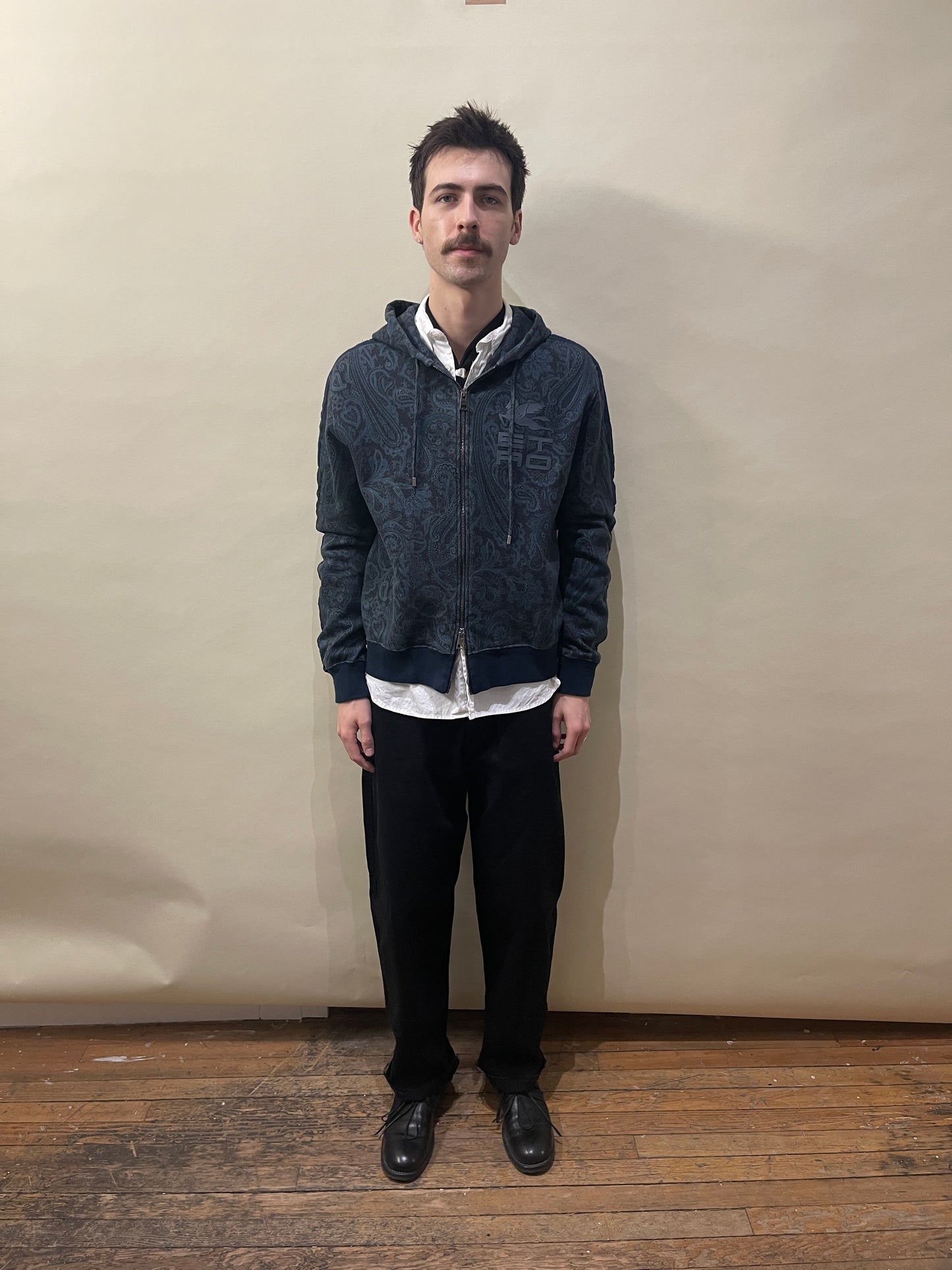 Etro Navy Blue Tonal Paisley Zip Up Hoodie Medium - M