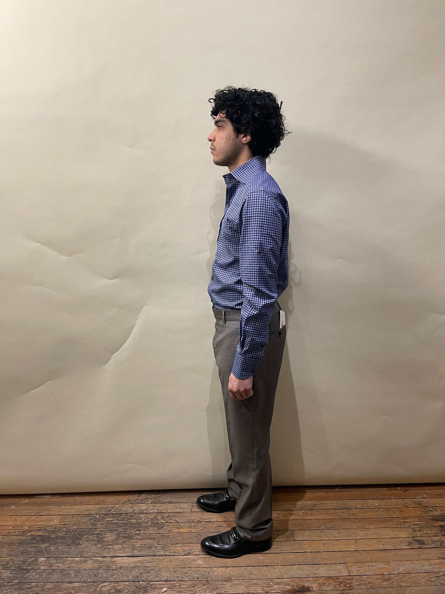 Tom Ford Navy Blue & White Grid Pattern Dress Shirt 15.5