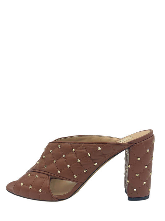 Valentino Light Brown Leather Rockstud Crossover Heels