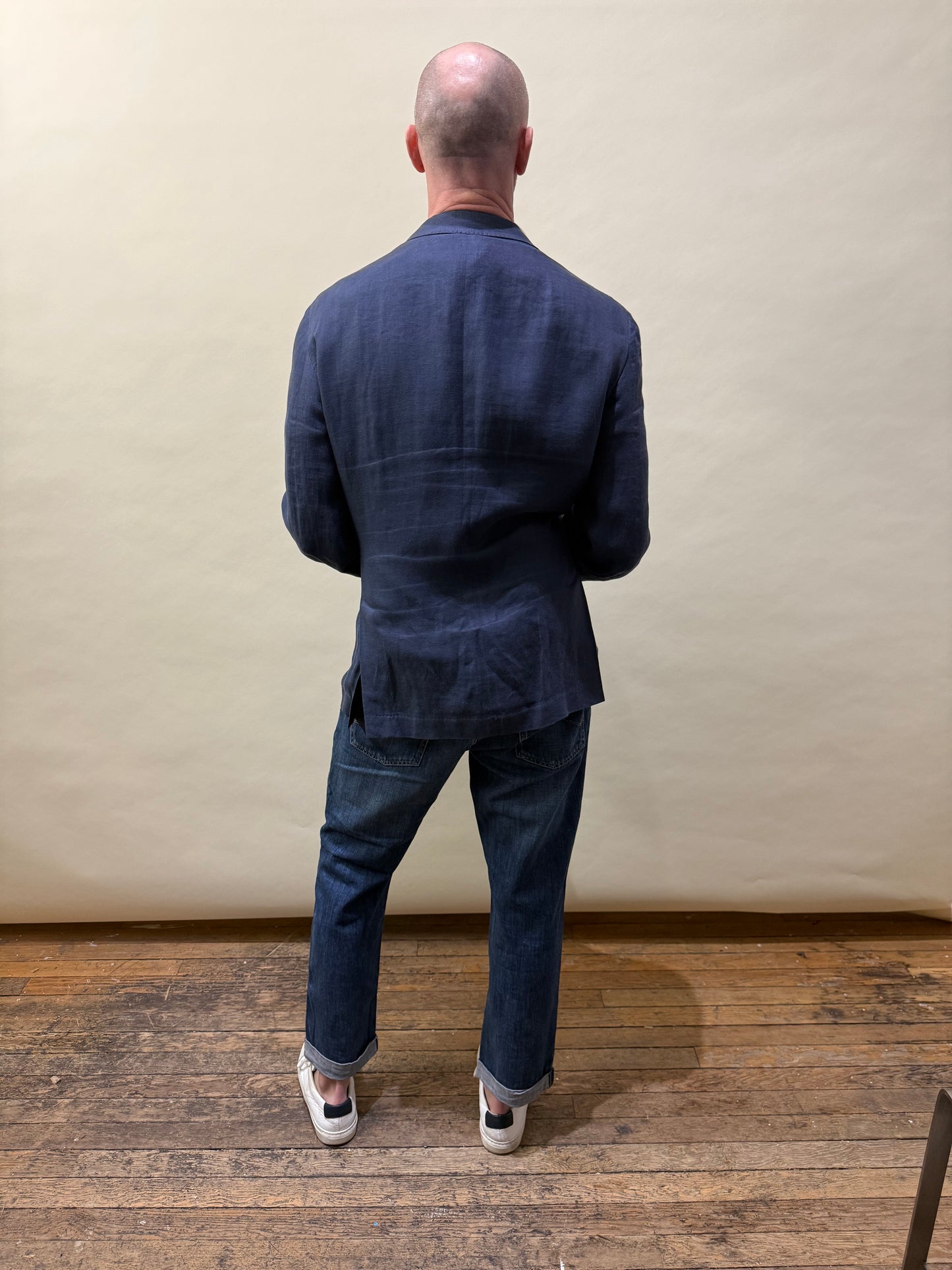 Brunello Cucinelli Navy Blue Linen Blend Herringbone Sport Coat 46