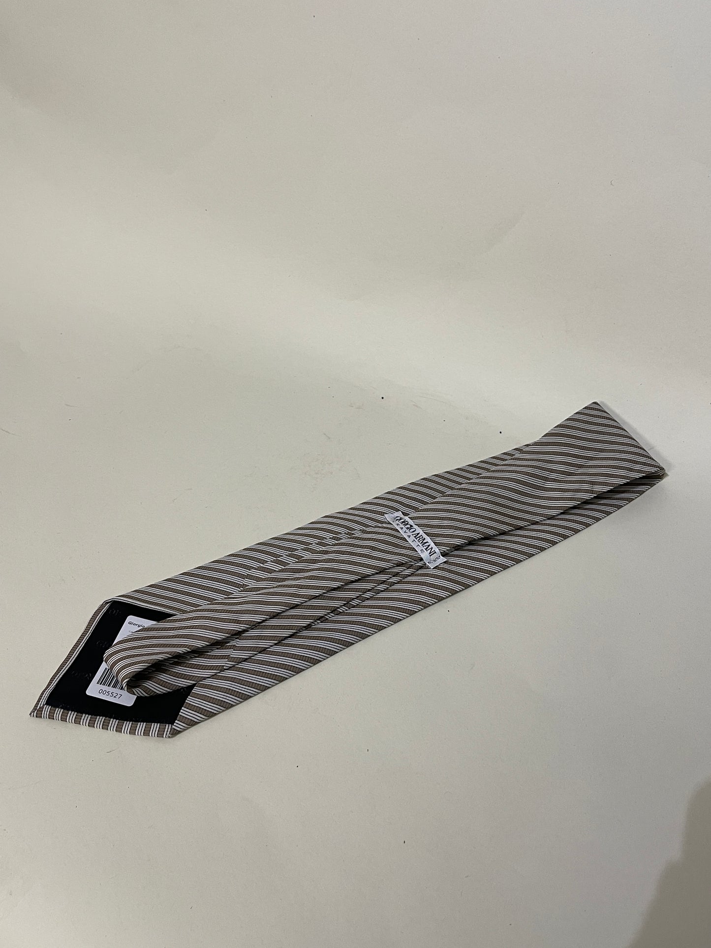 Giorgio Armani Tan & Cream Striped Silk Tie