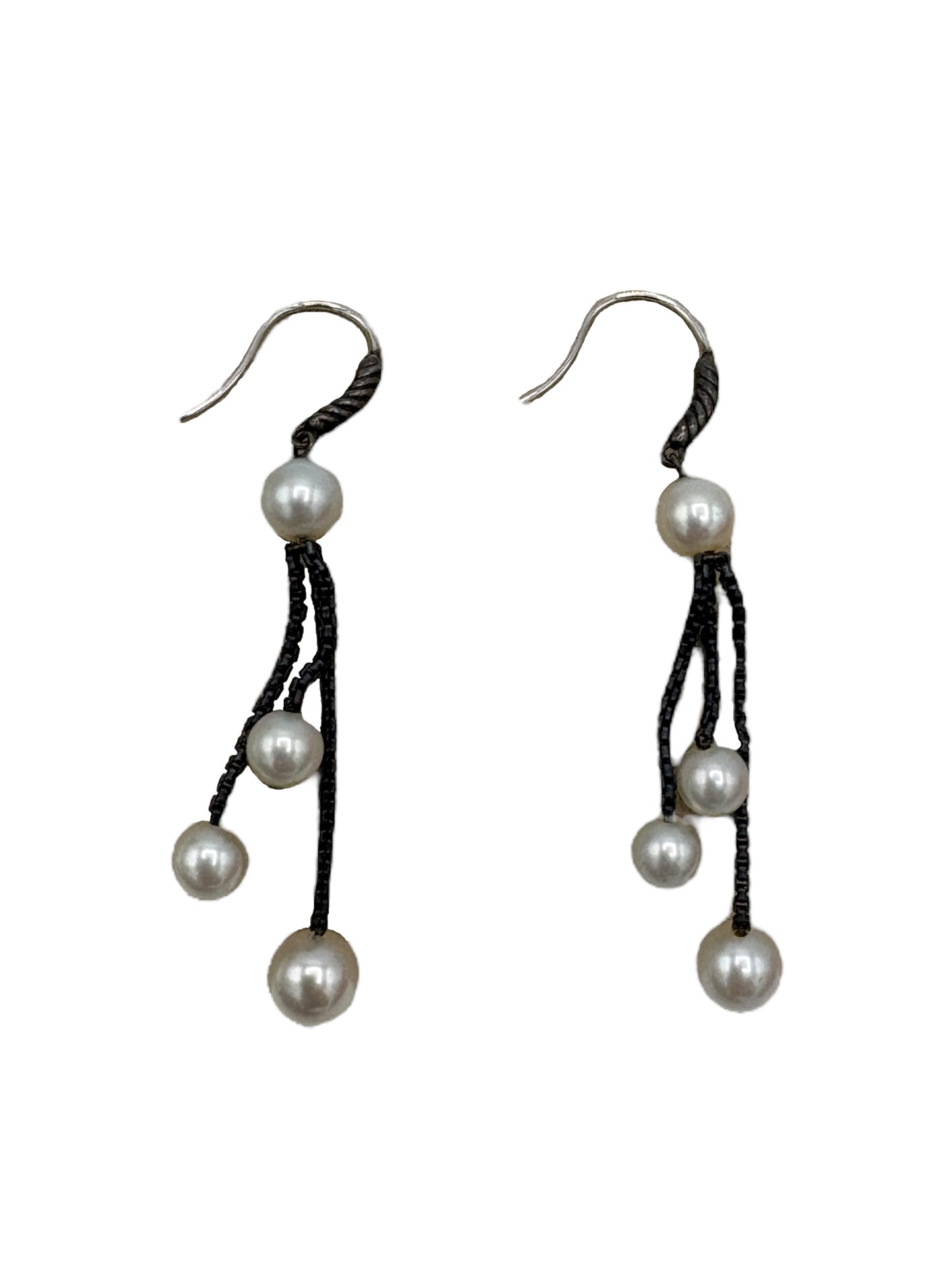 David Yurman Gunmetal & Pearl Hoop Drop Earrings