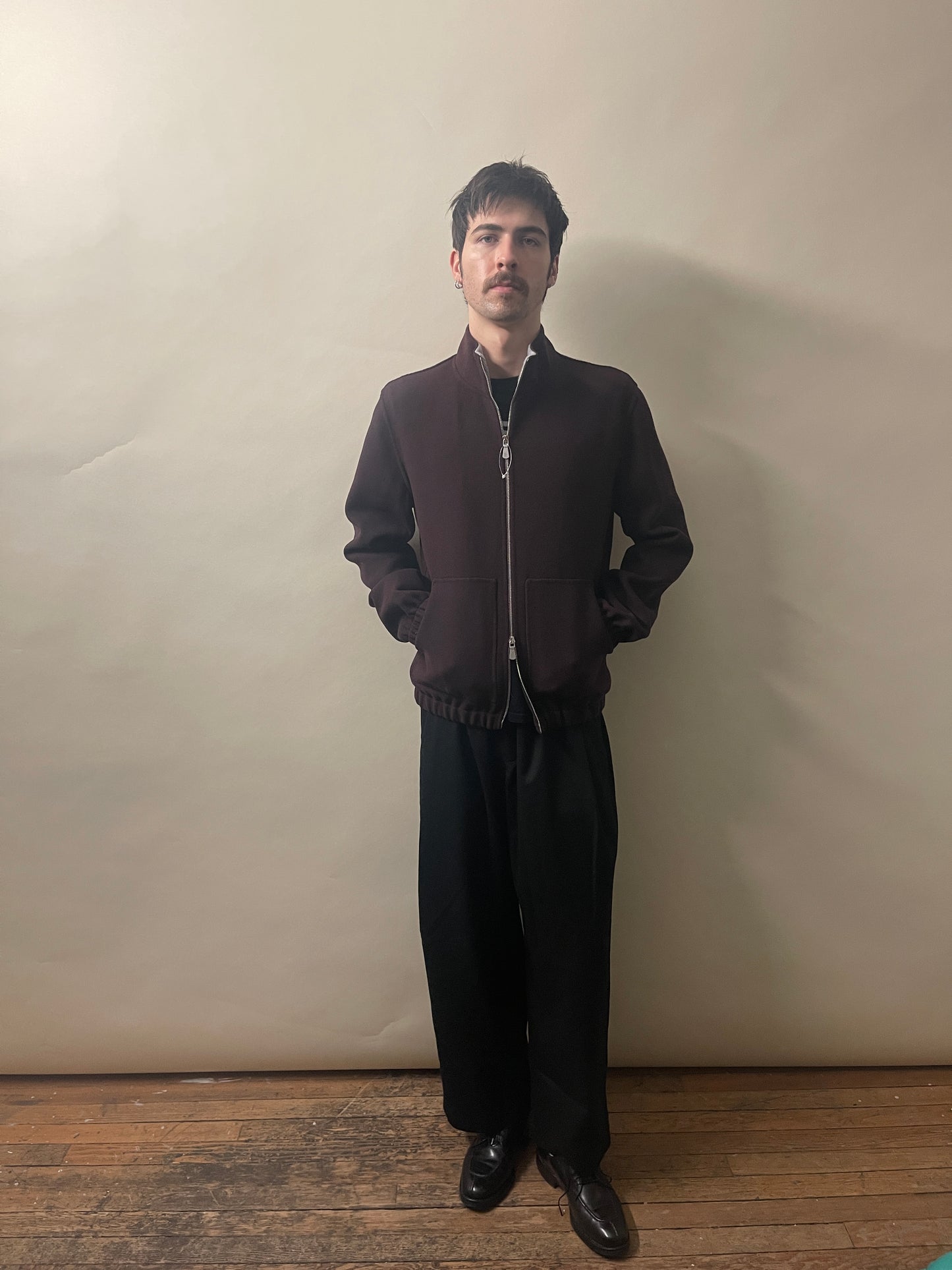 Eleventy Maroon Wool Twill Unlined Bomber Jacket 40