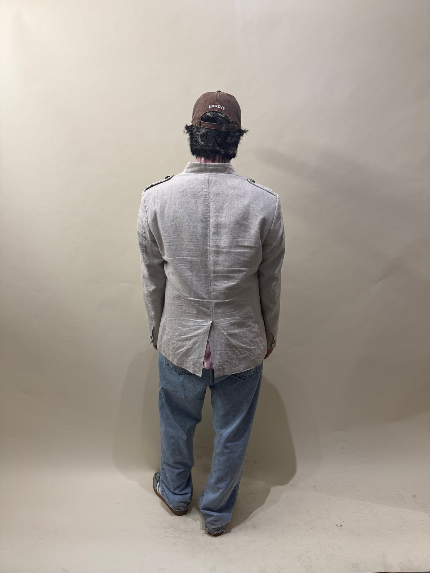 John Varvatos Beige Cotton Linen Military Style Jacket 46