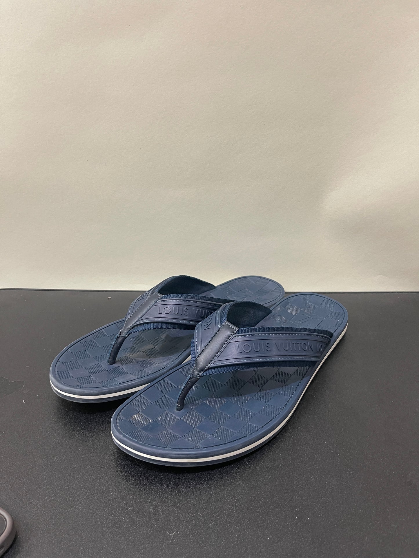 Louis Vuitton Dark Blue Checkered Flip Flops 10 M / 11.5 W