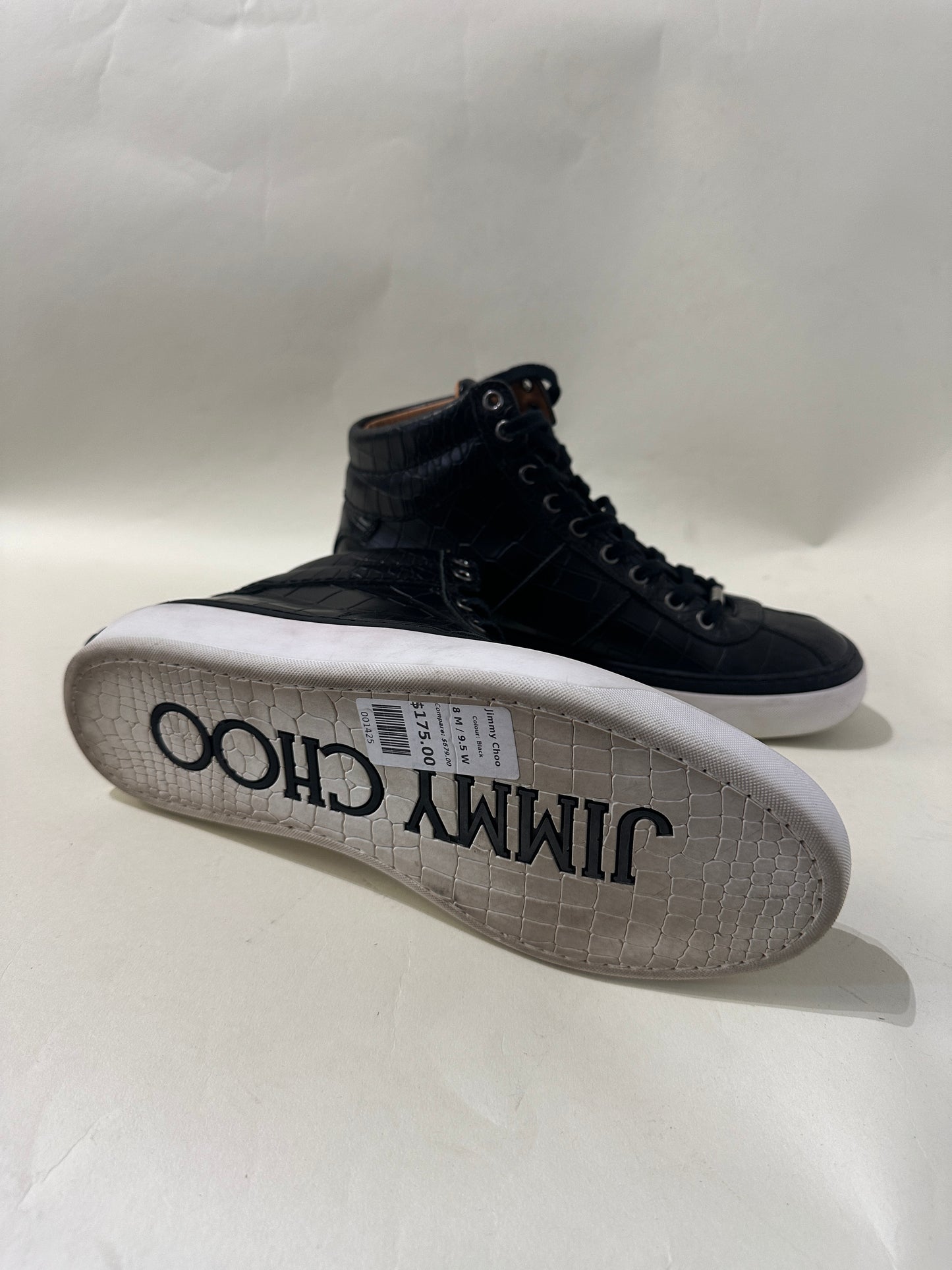 Jimmy Choo Black Croc Embossed Leather High Top Sneakers 8 M / 9.5 W