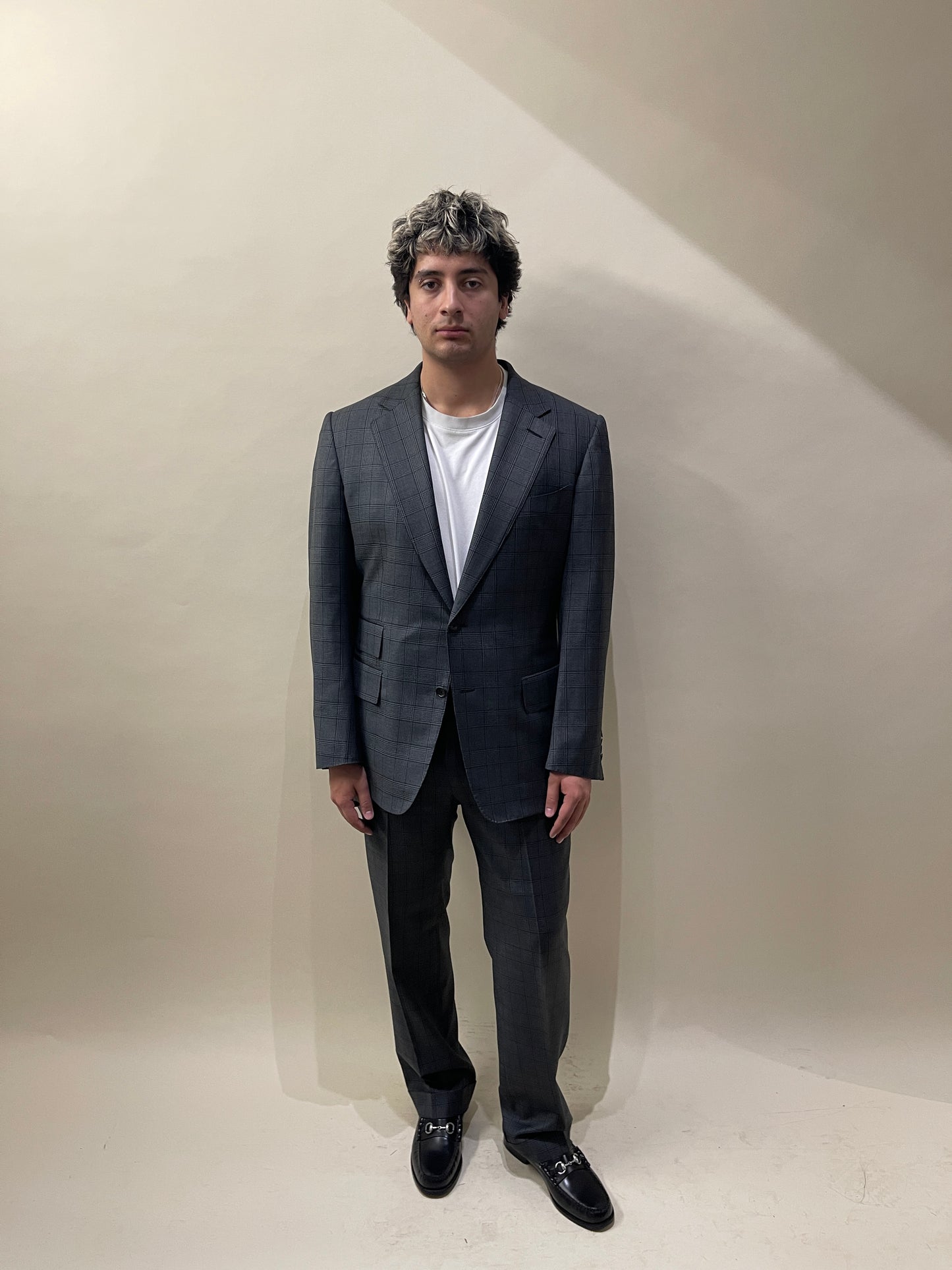 Tom Ford Dark Grey & Black Glen Check Wool Suit 44L