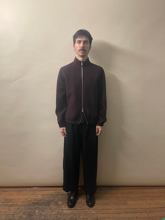 Eleventy Maroon Wool Twill Unlined Bomber Jacket 40