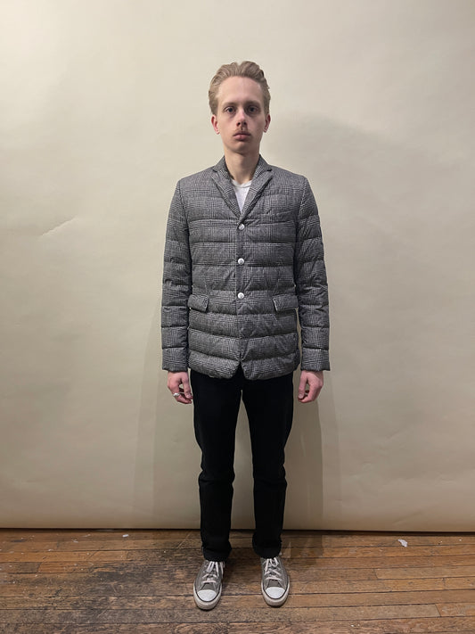Moncler Gamme Bleu Grey Glen Check Down Filled Sport Coat Medium - M