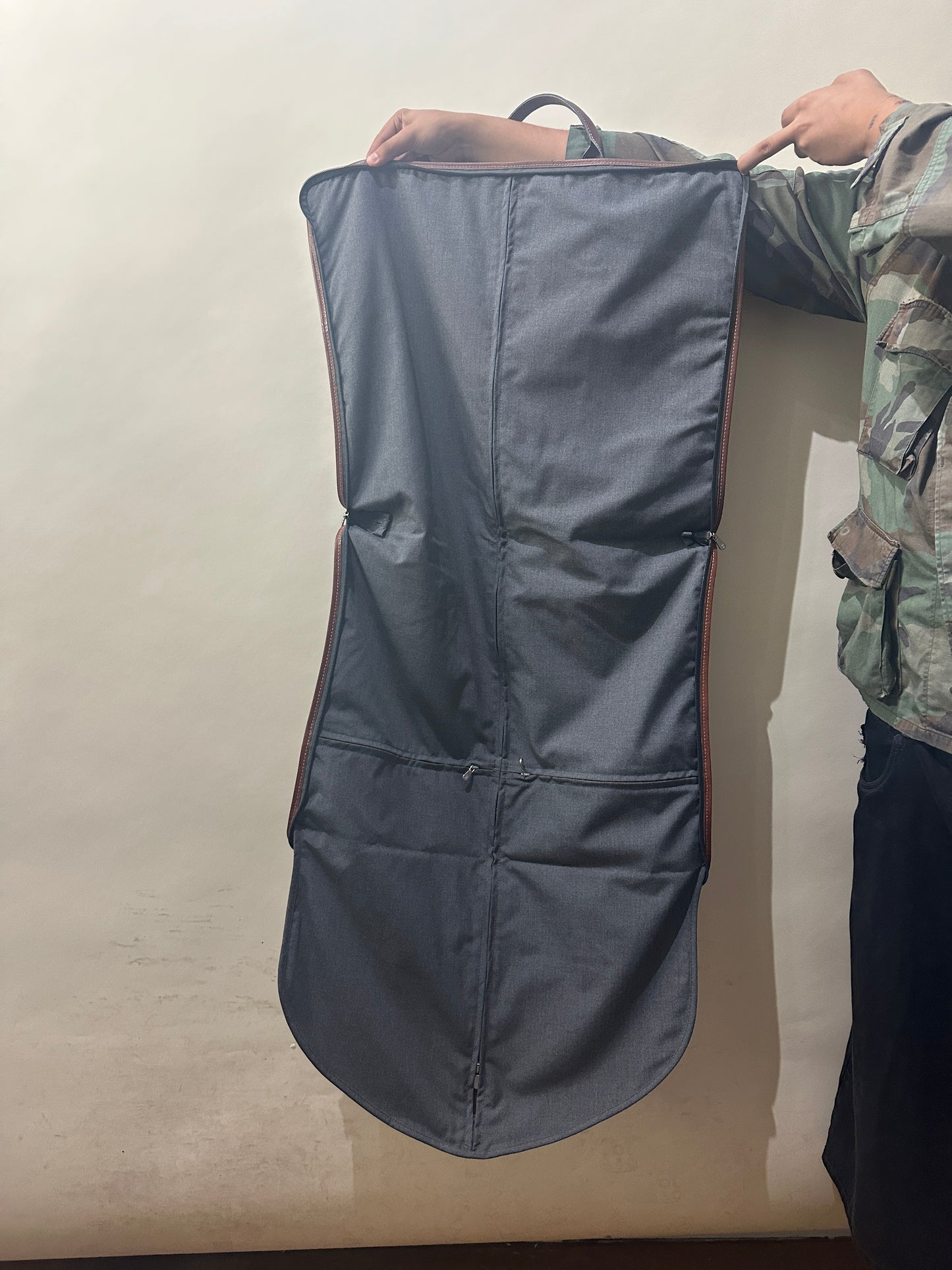Brunello Cucinelli Dark Grey & Brown Leather Folding Garment Bag