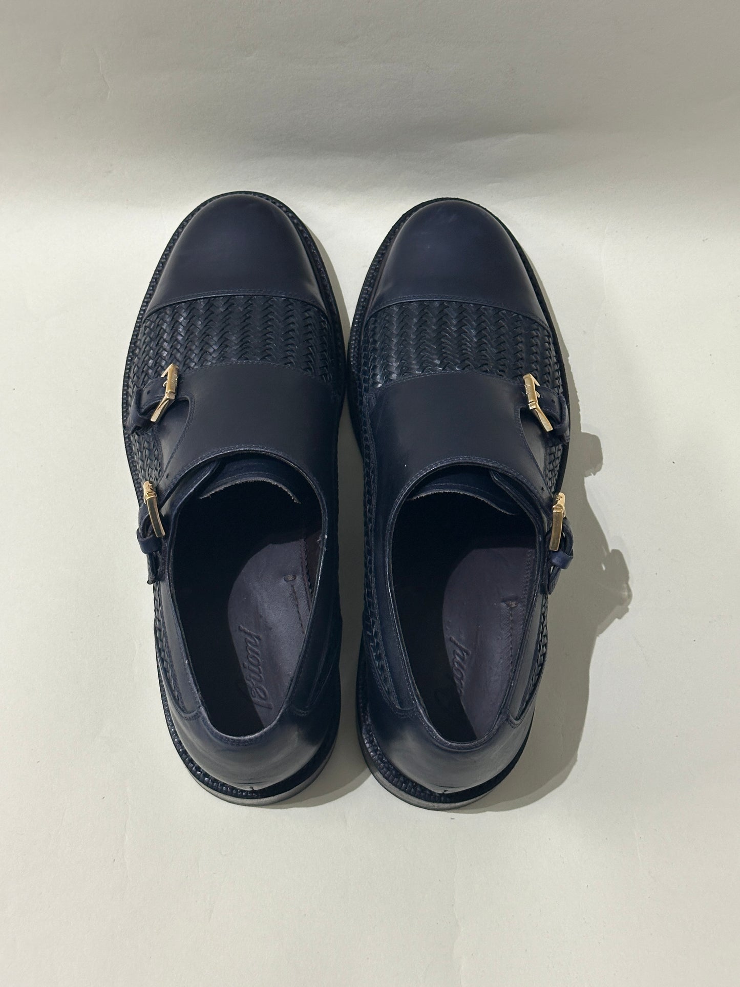 Brioni Navy Blue Leather Woven Monk Strap Dress Shoes 10 M / 11.5 W
