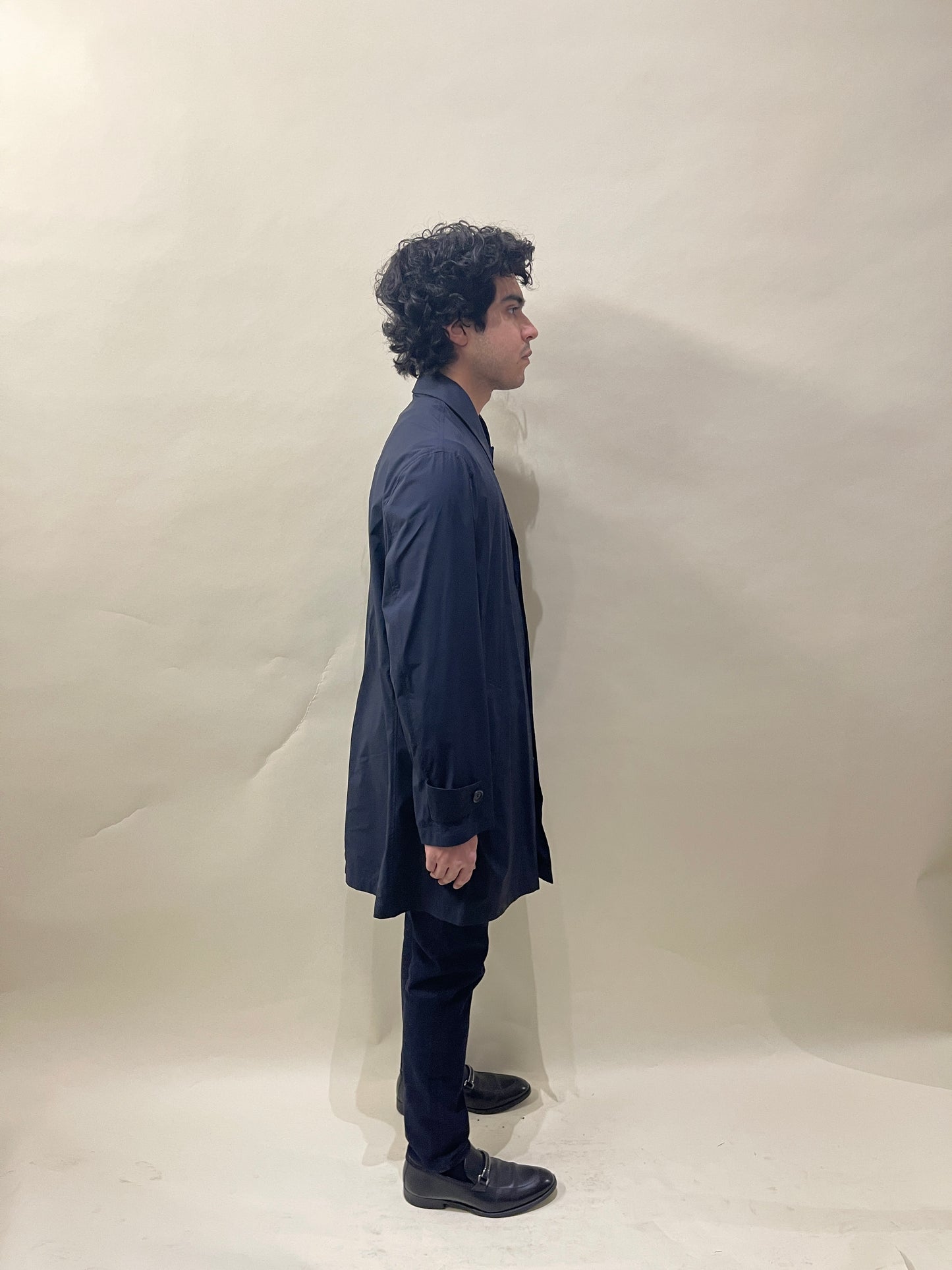 Brunello Cucinelli Navy Blue Polyamide Blend Lightweight Unlined Coat 42