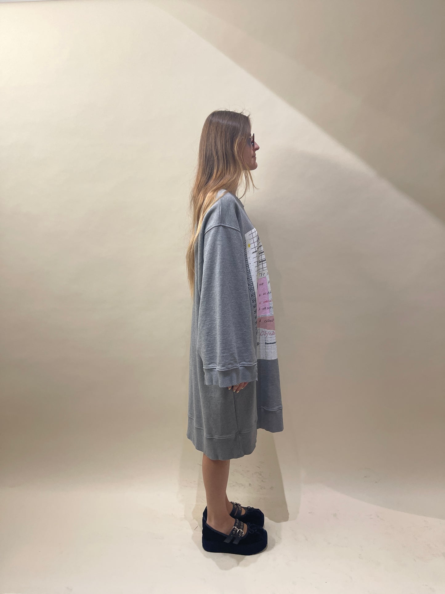 MM6 Grey Terry Cotton Notebook Sweater Dress Large - L