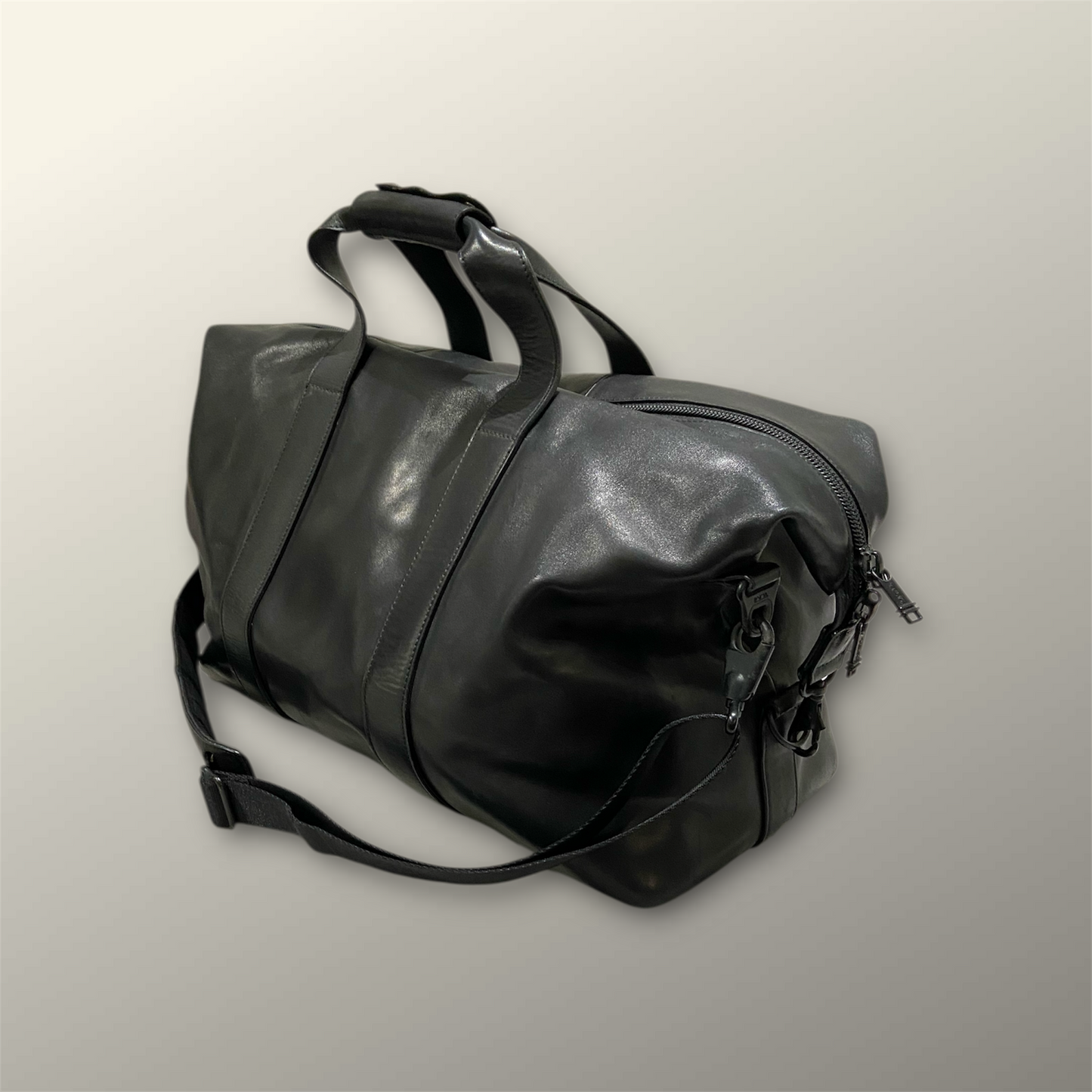Tumi Black Leather Duffle Bag