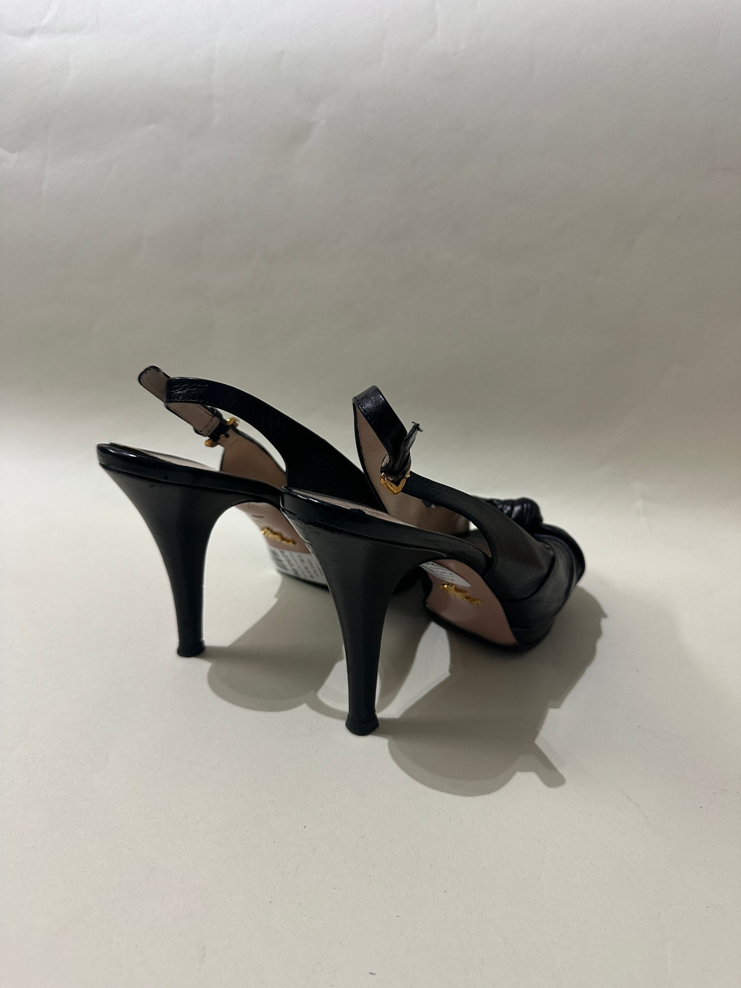 Prada Black Leather Bow Front Slingback Heels 7 M / 8.5 W