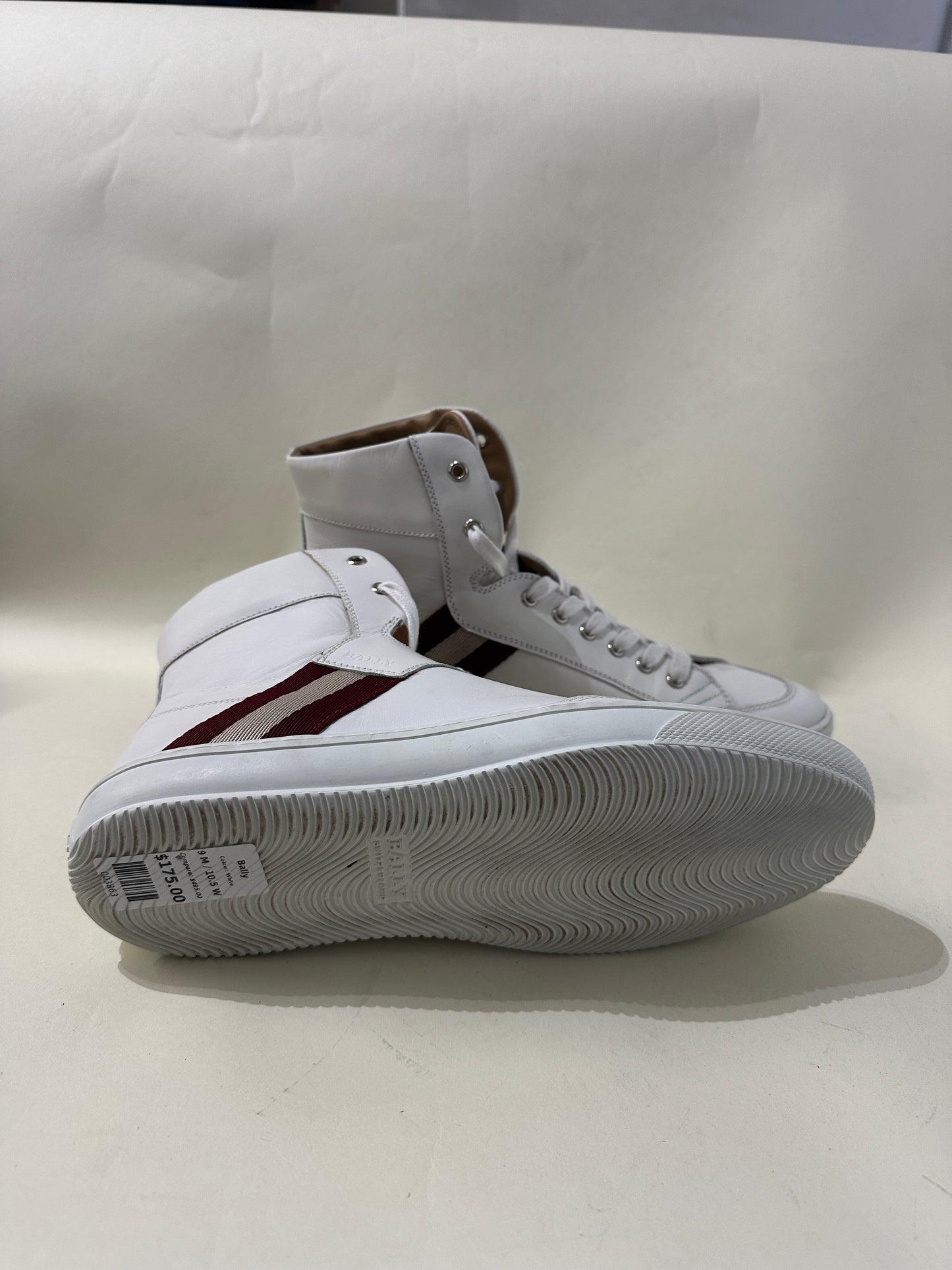 Bally White Leather Canvas Stripe High Top Sneakers 9 M / 10.5 W