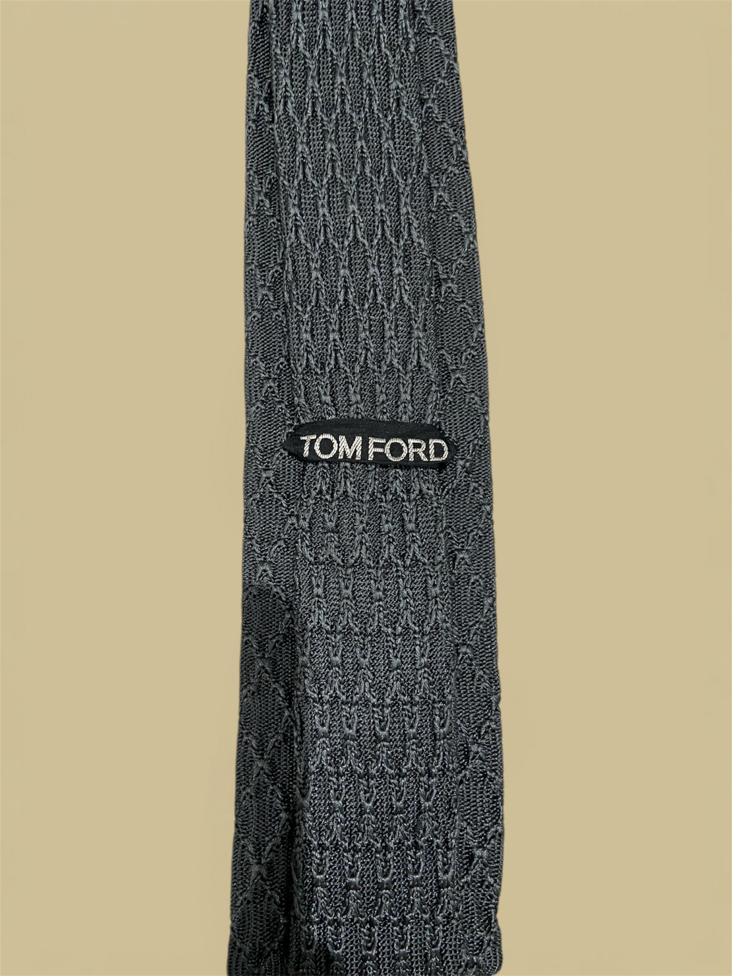 Tom Ford Dark Grey & White Knit Dotted Silk Tie