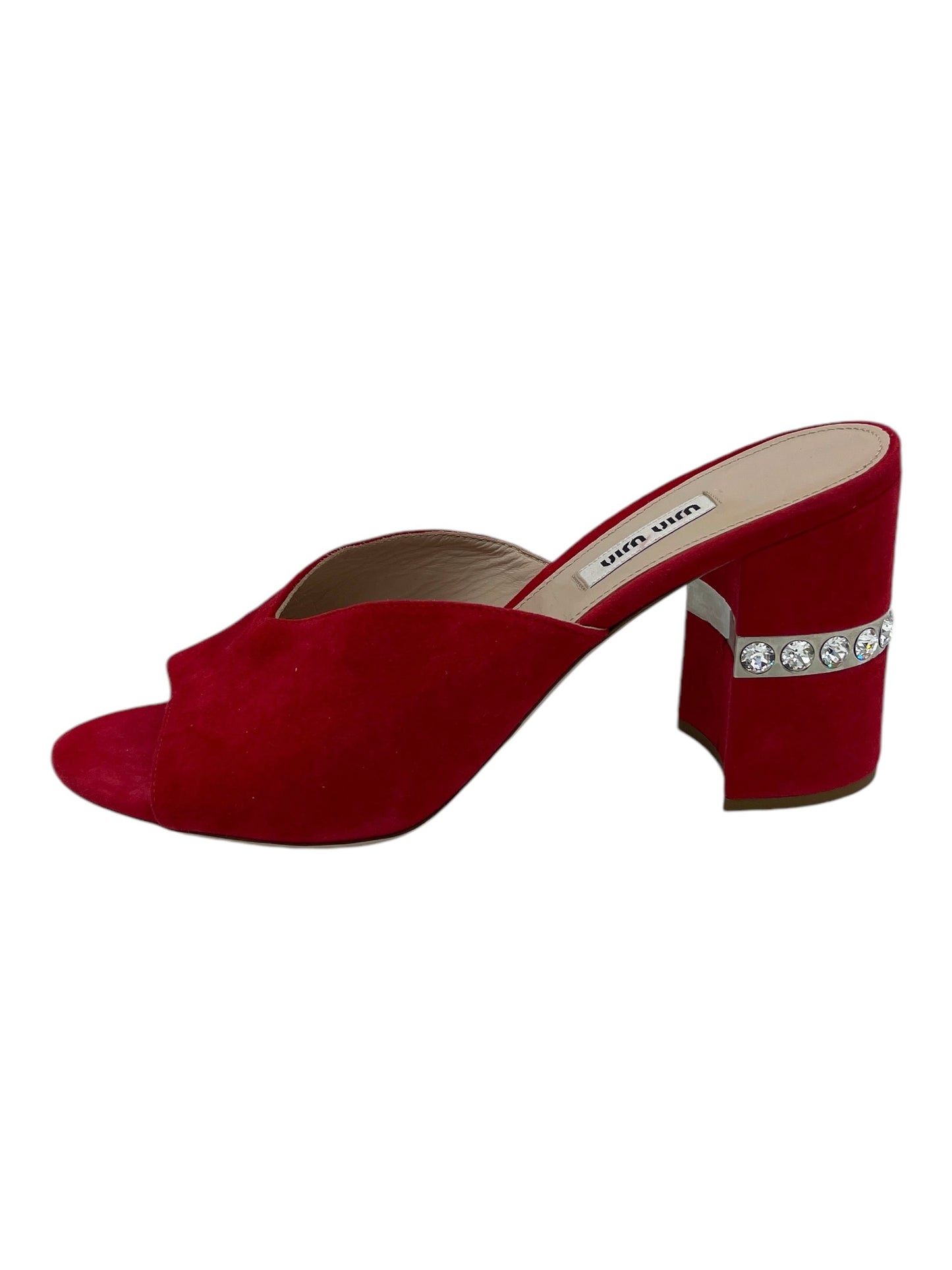 Miu Miu Red Suede Crystal Embellished Heels 7.5 M / 9 W