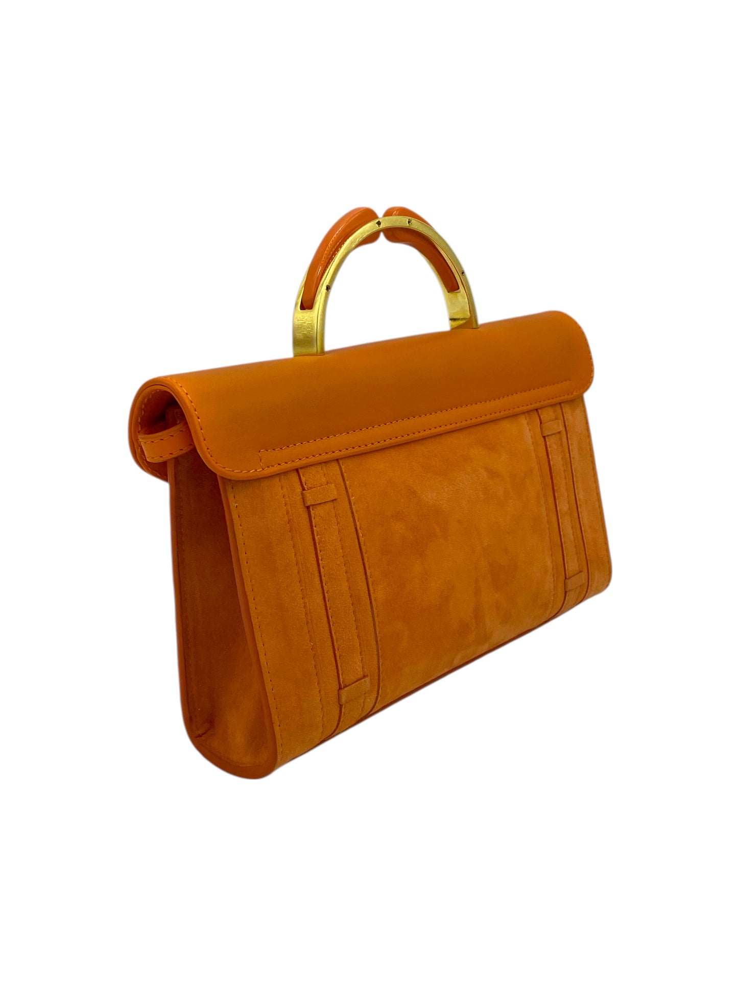 Mansur Gavriel Orange Suede Flapover Mini Shoulder Bag