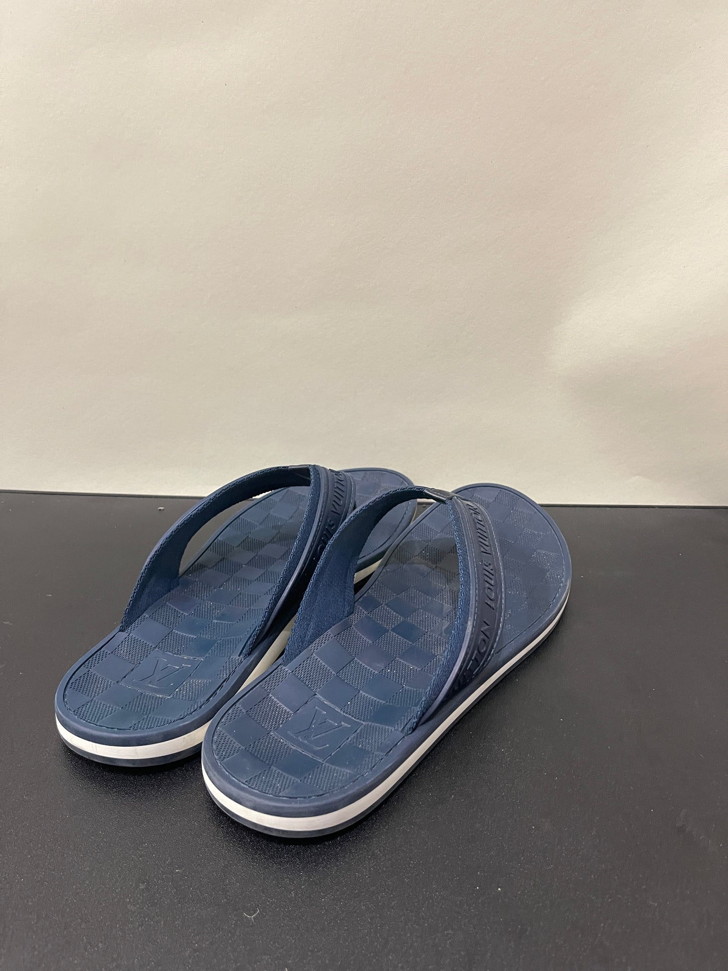 Louis Vuitton Dark Blue Checkered Flip Flops 10 M / 11.5 W