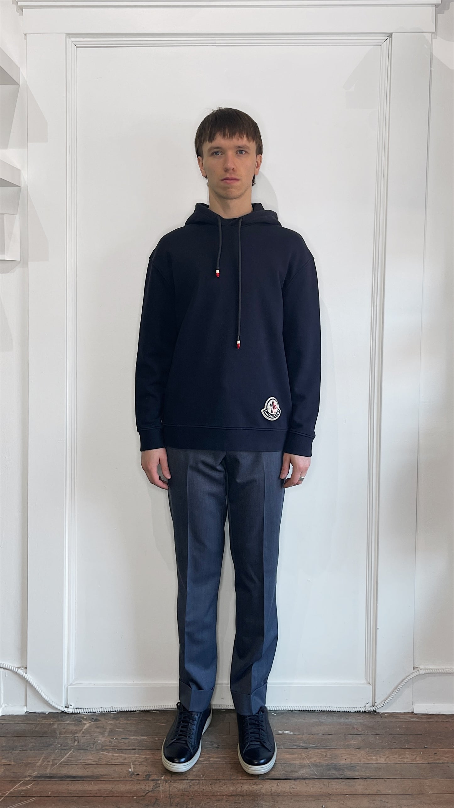 Moncler Navy Blue Cotton Patch Logo Hoodie Large