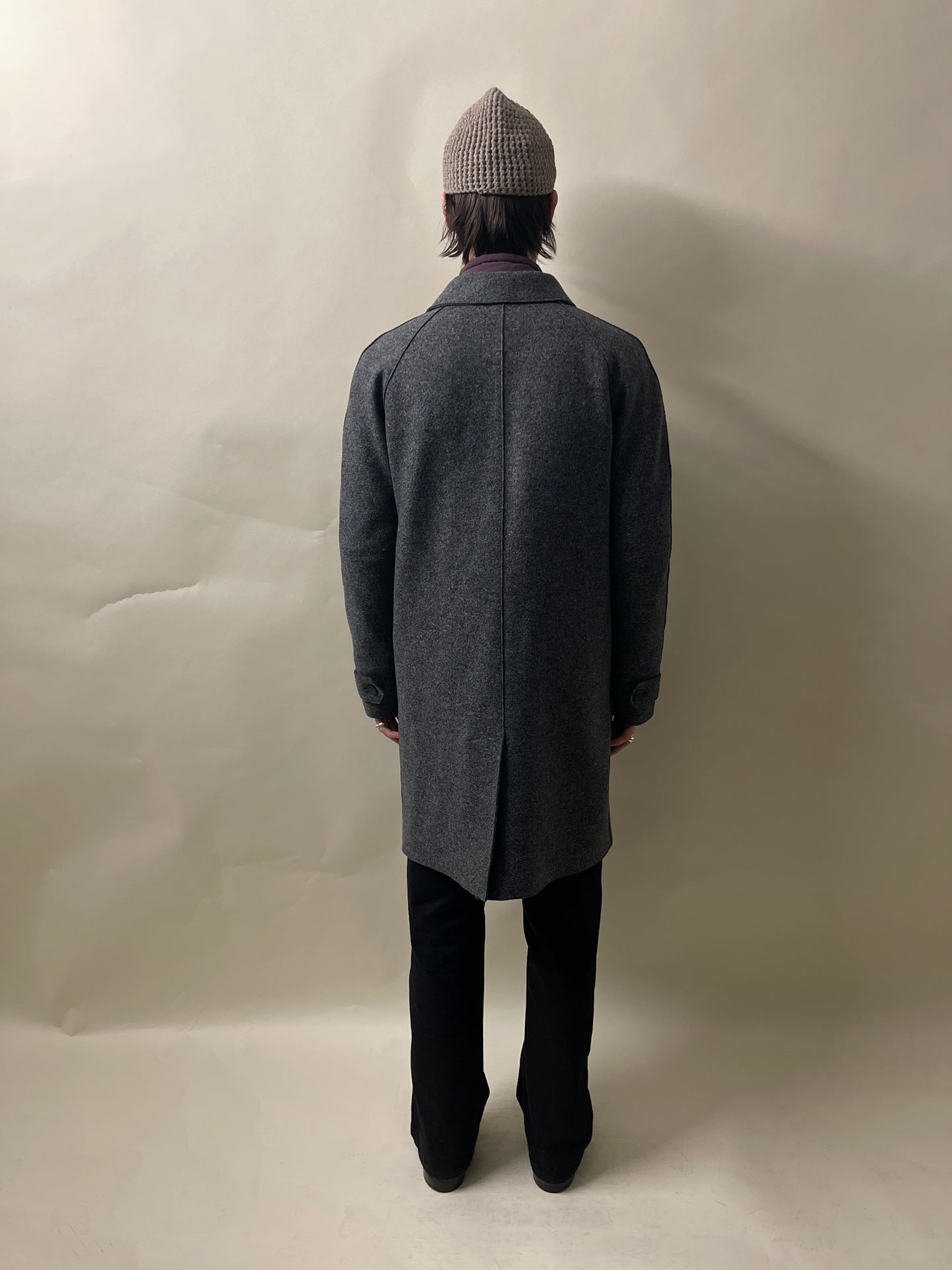 Harris Wharf London Dark Grey Melange Wool Unlined Balmacaan Coat 40