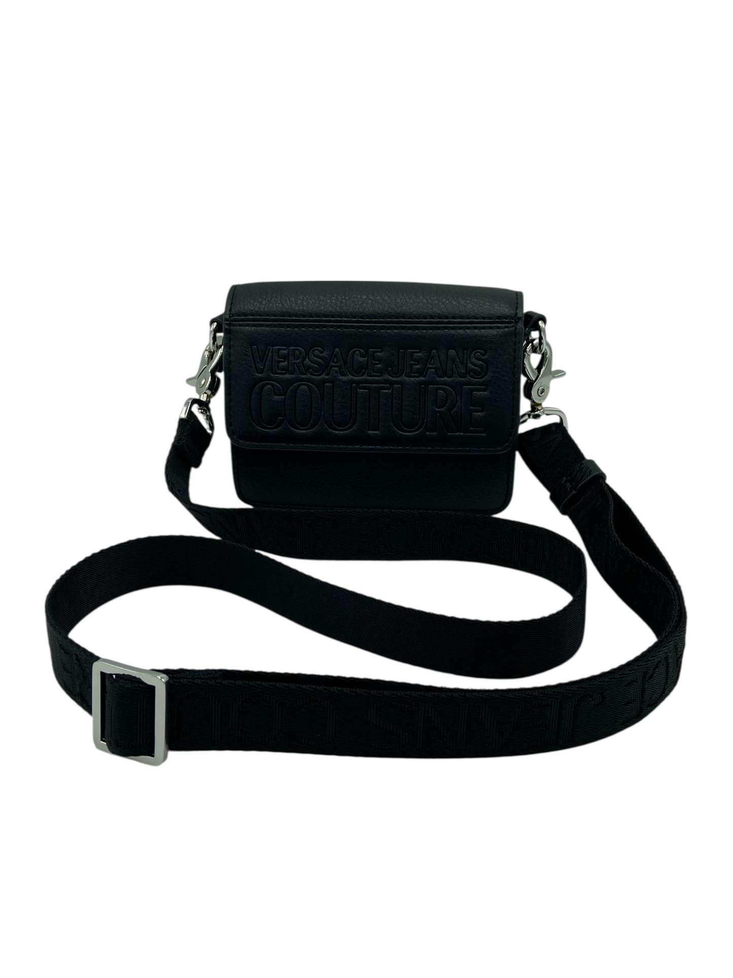 Versace Jeans Couture Black Grained Leather Small Crossbody Bag
