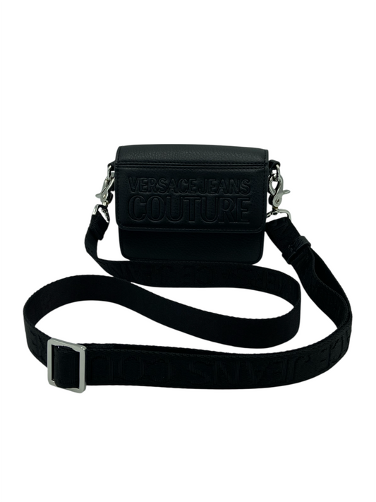 Versace Jeans Couture Black Grained Leather Small Crossbody Bag