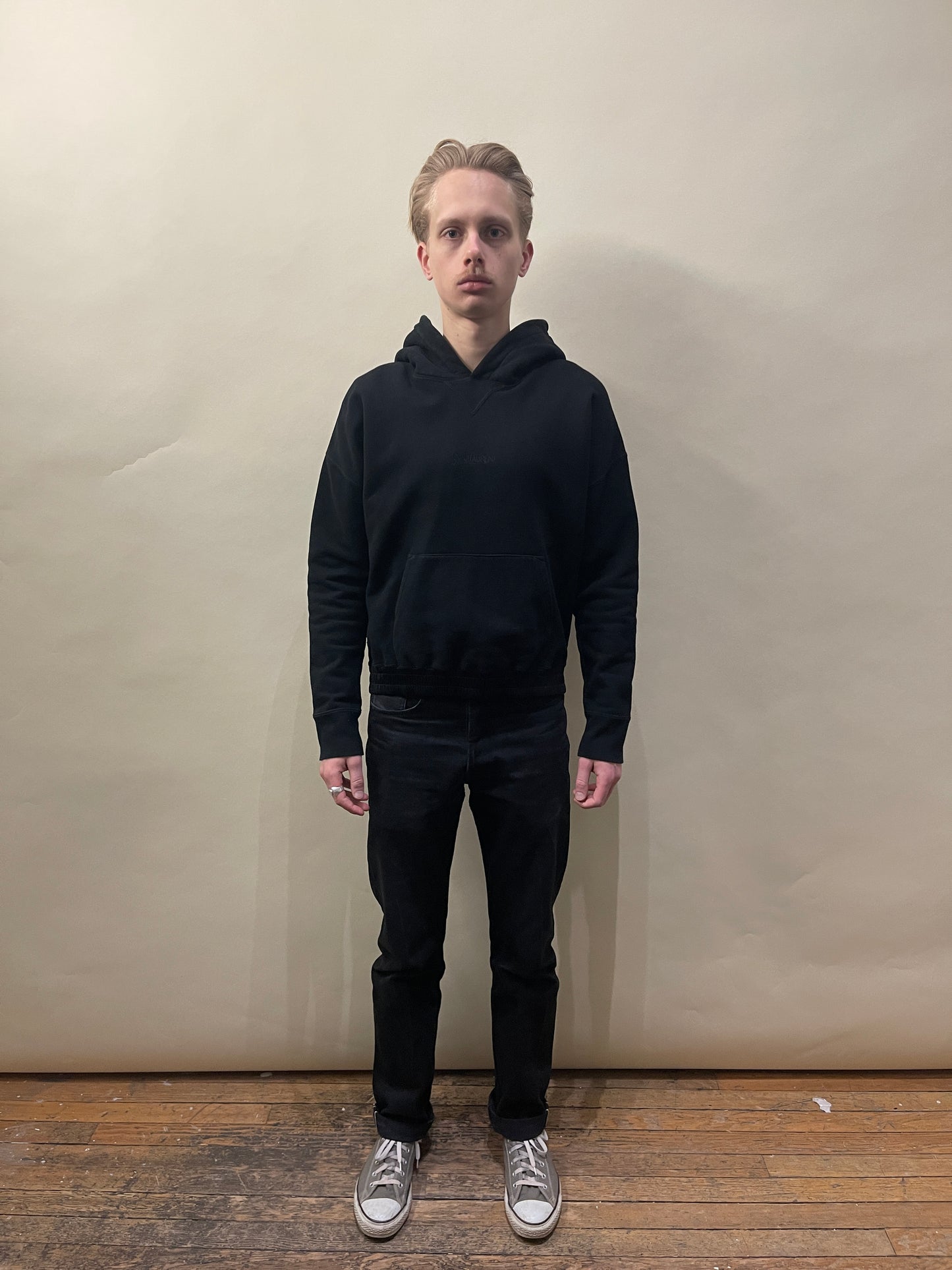 Saint Laurent Black Cotton Satin Waistband Hoodie Large - L