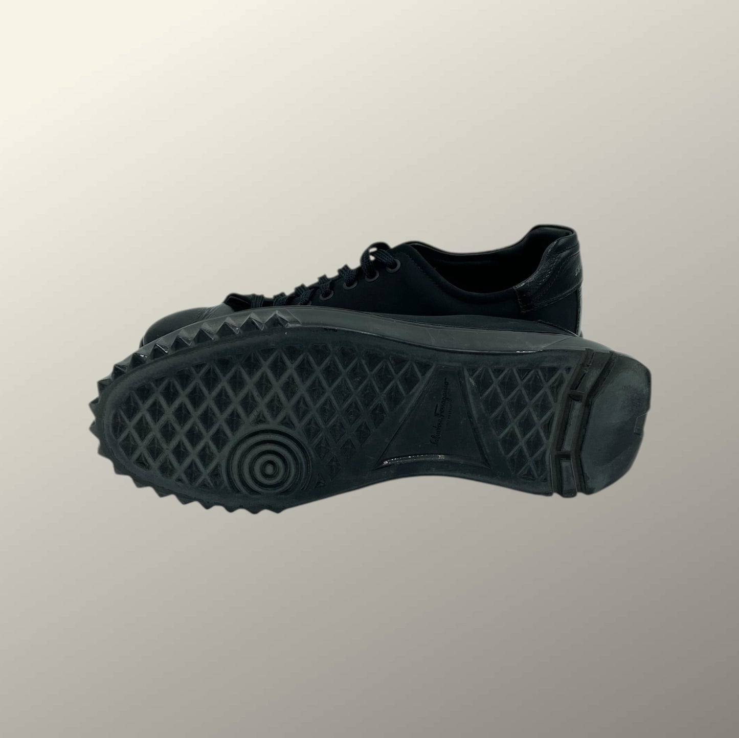 Salvatore Ferragamo Black Nylon & Patent Leather Cube Sneakers 8.5 M / 10 W