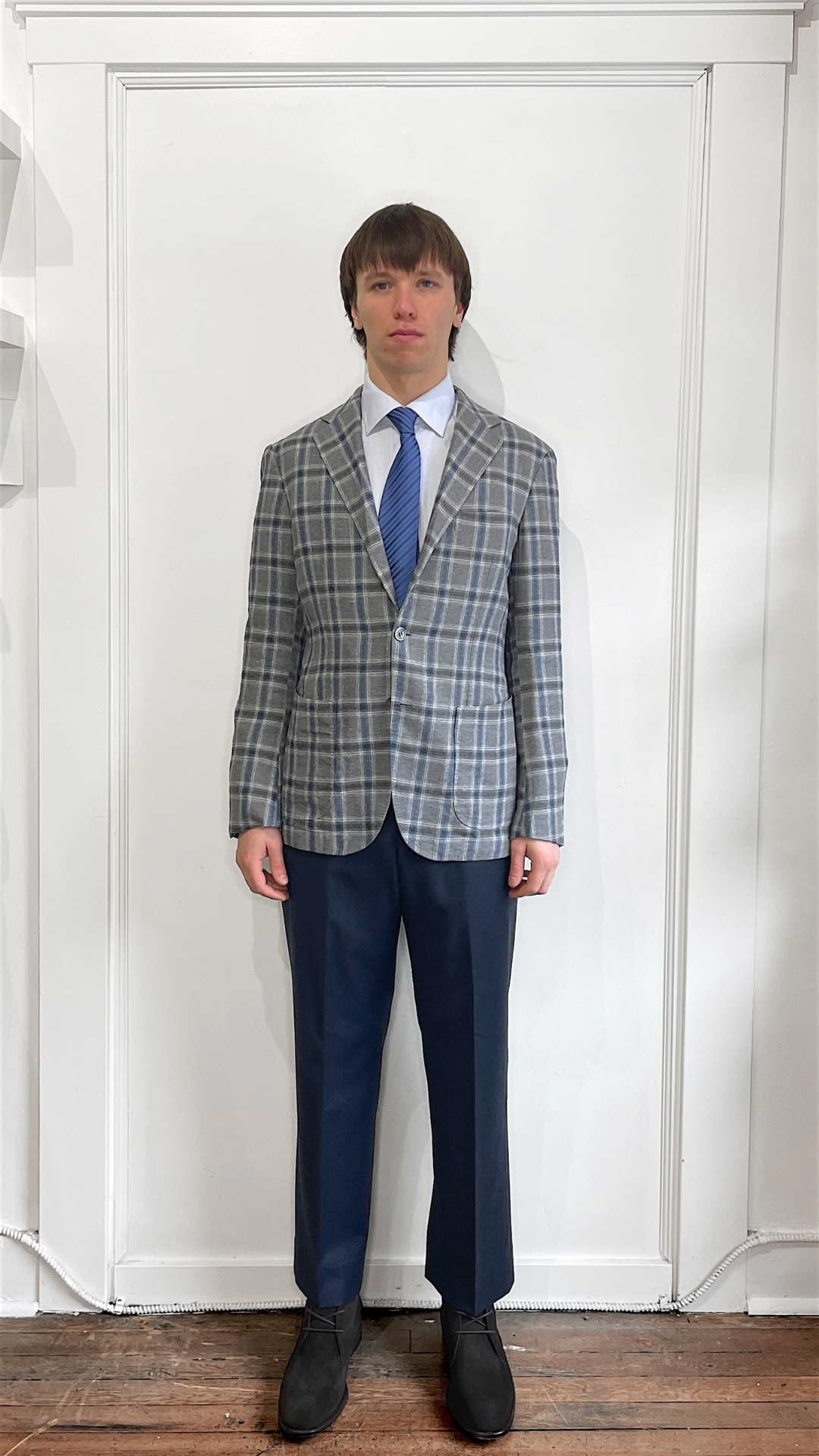 Ring Jacket Grey and Blue Plaid Casual Sport Coat 38