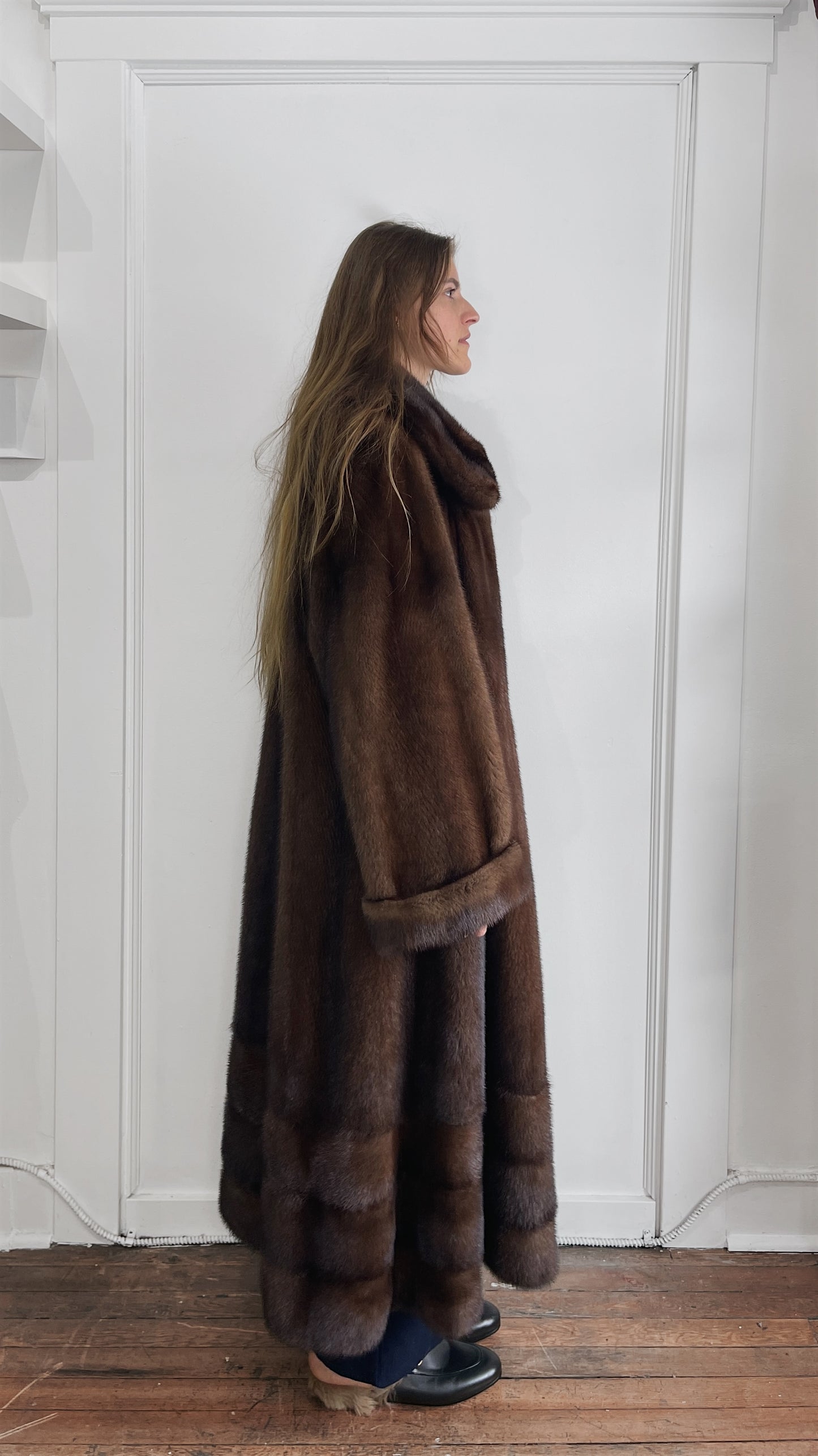 Saga Mink Brown Mink Fur Full Length Overcoat Large