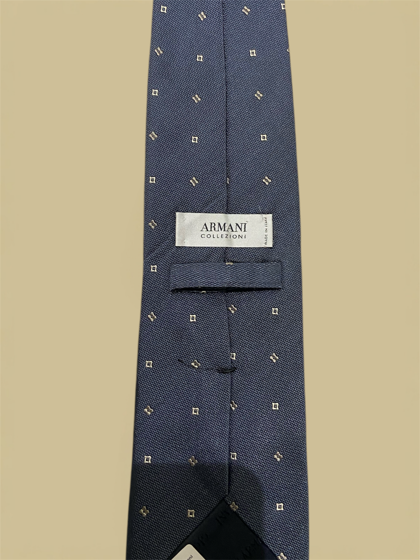 Armani Collezioni Navy & Tan Square Pattern Silk Tie
