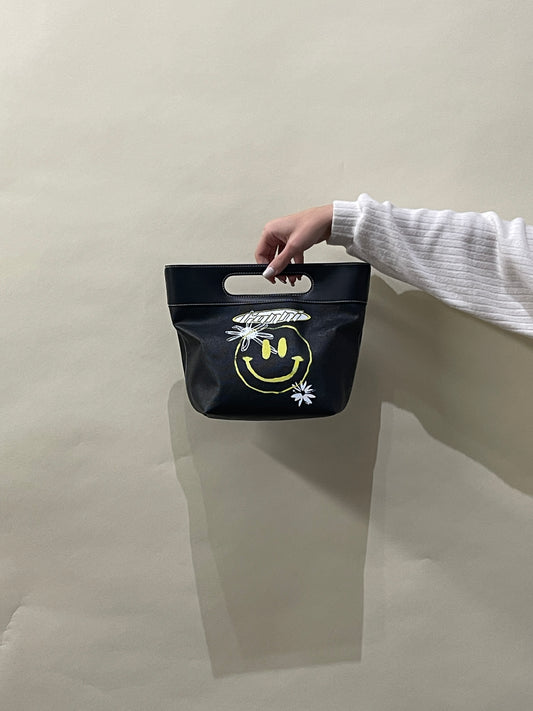 Ganni Black Canvas & Leather Top Handle Bag