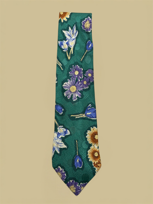 Hugo Boss Emerald Green & Multicolour Floral Pattern Silk Tie