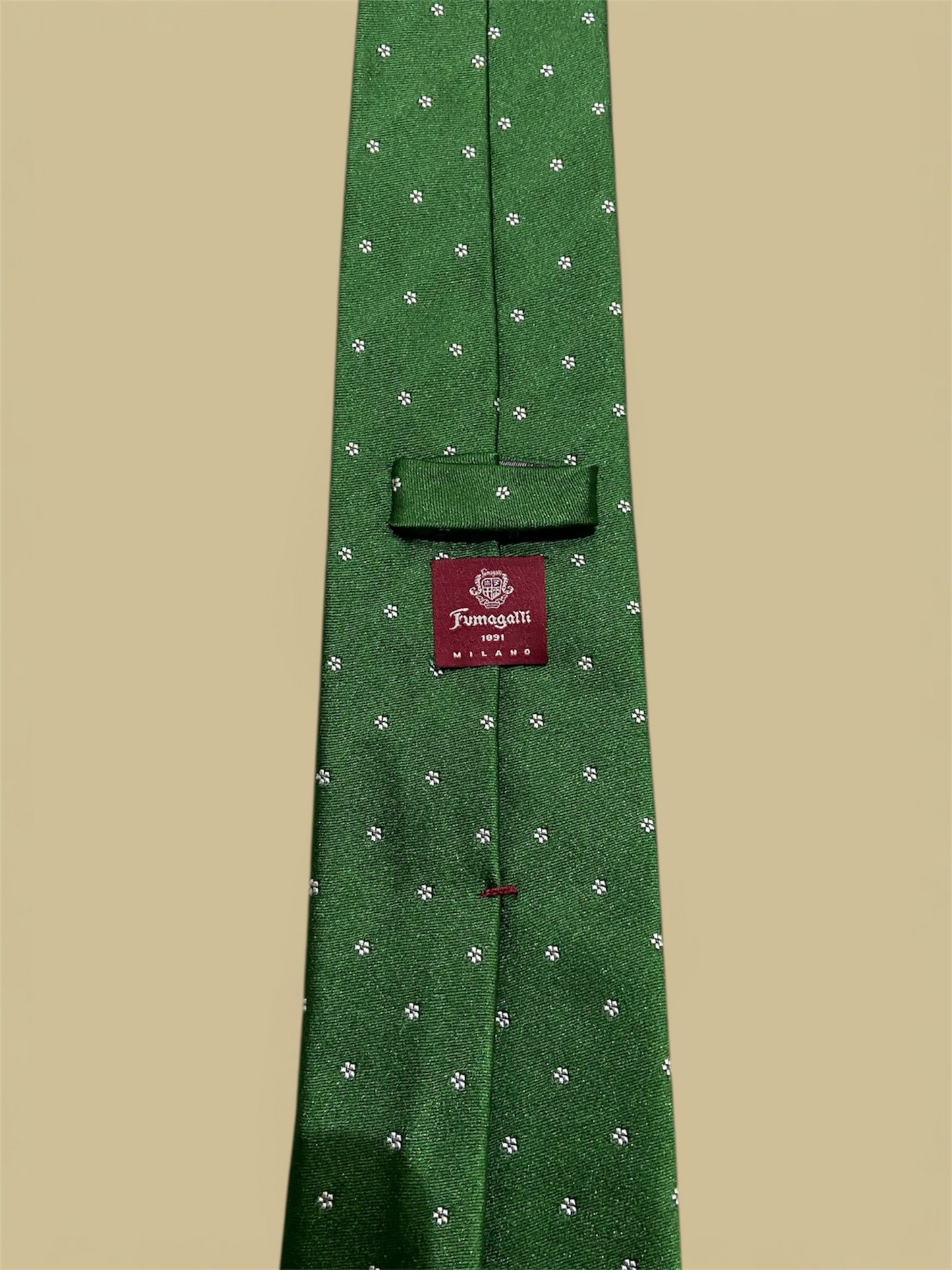 Fumagalli 1891 Green & White Flower Pattern Silk Tie