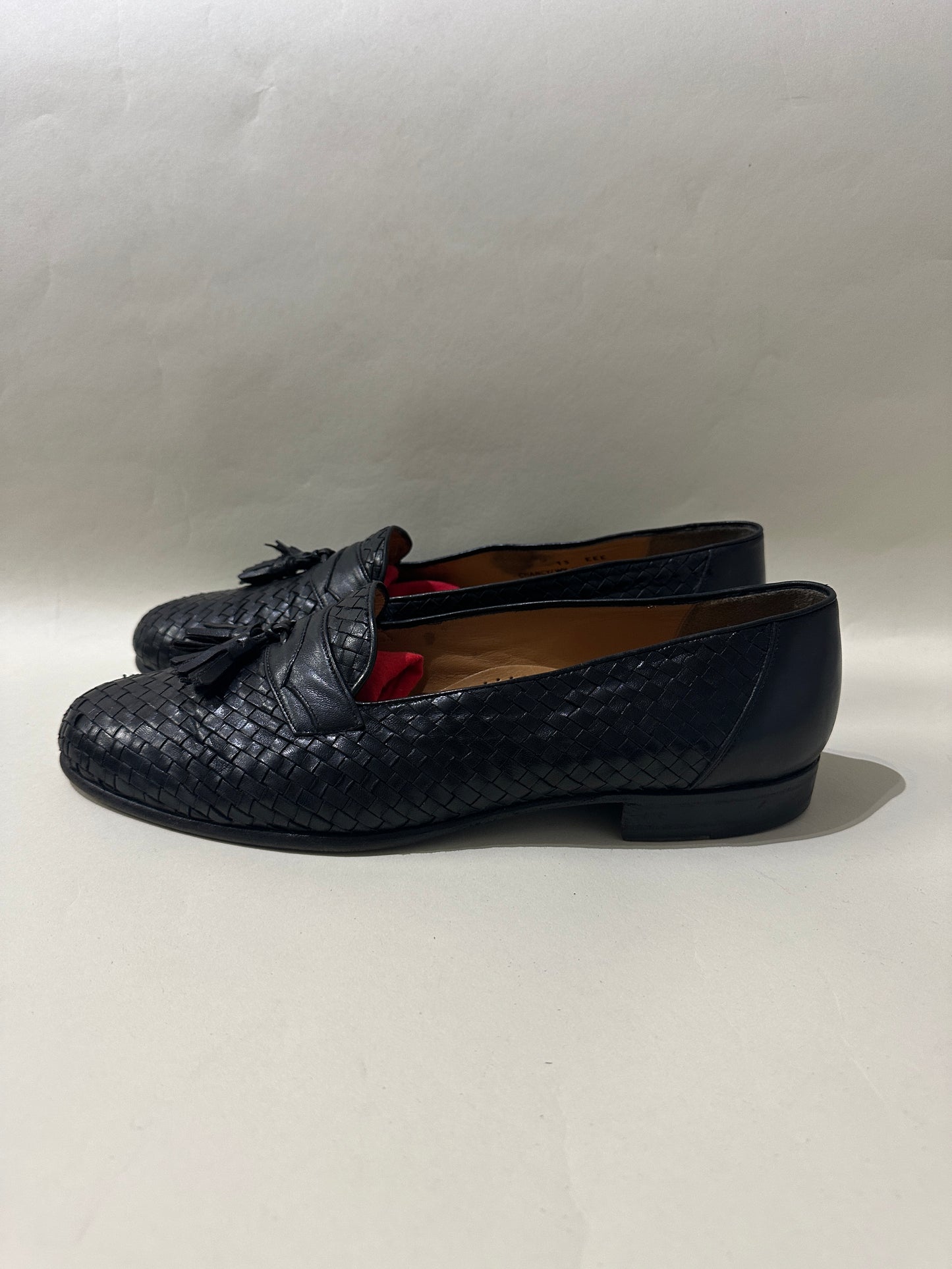 Bally Black Woven Leather Tassel Loafers 13 M / 14.5 W