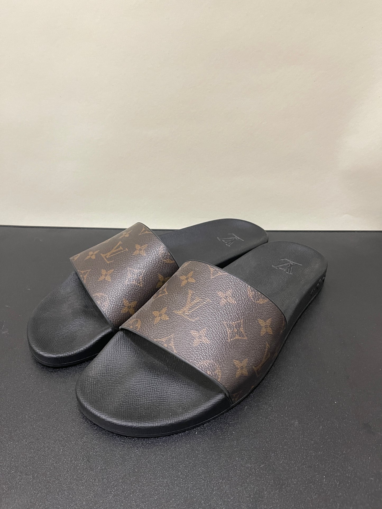 Louis Vuitton Black & Brown Monogram Waterfront Slide 12 M / 13.5 W