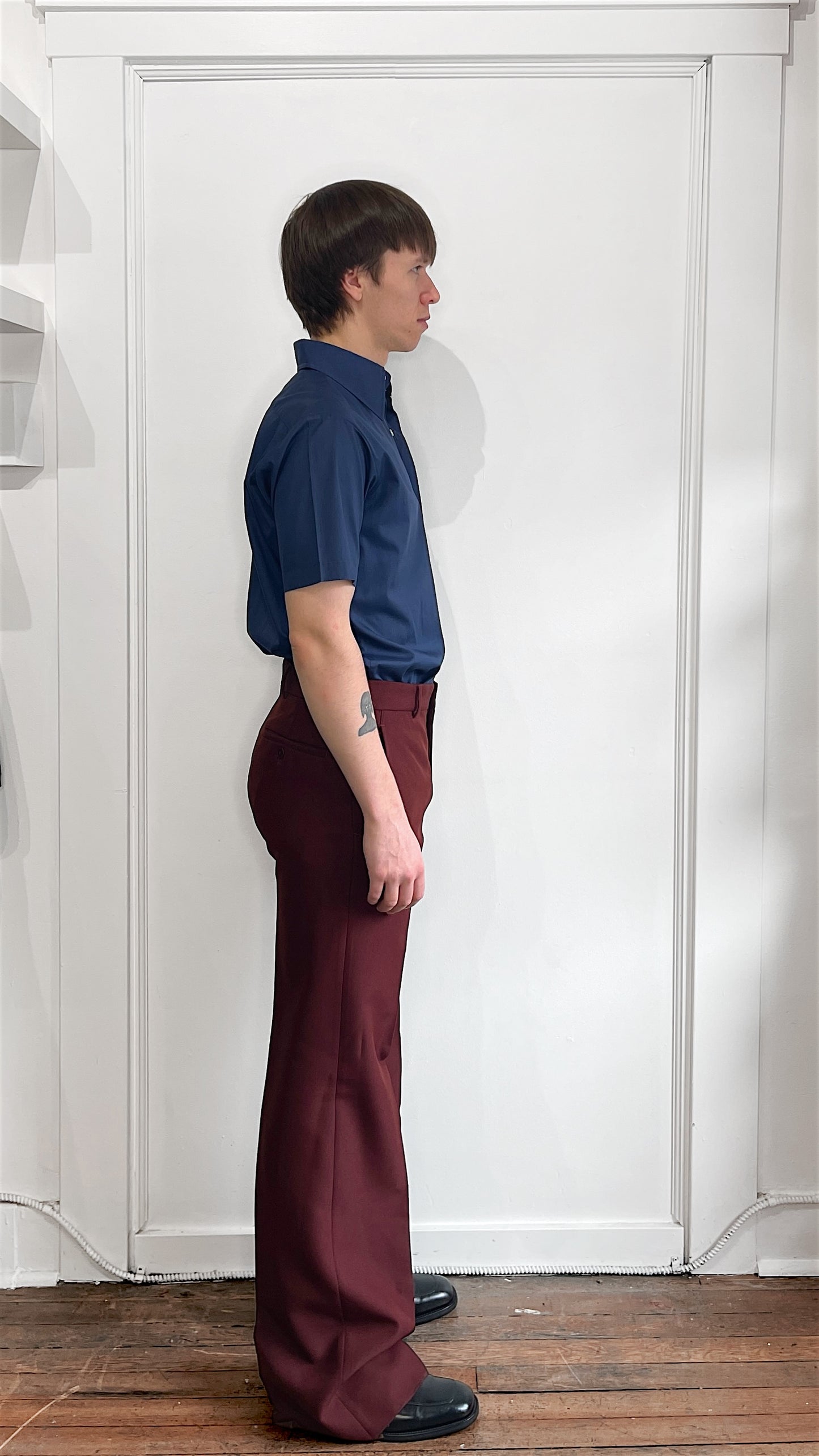 Miu Miu Maroon Polyester Creased Flared Trousers 32