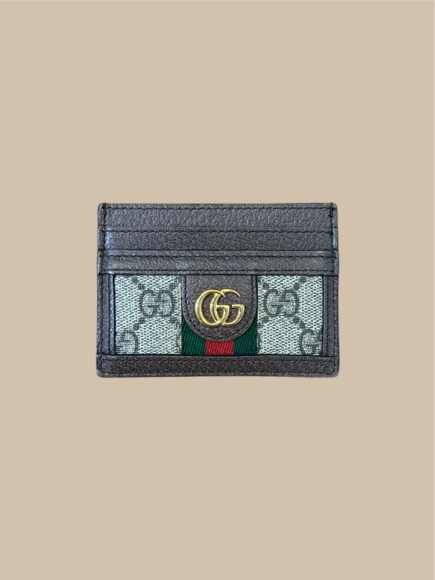 Gucci Beige & Brown Monogram Ophidia Card Case