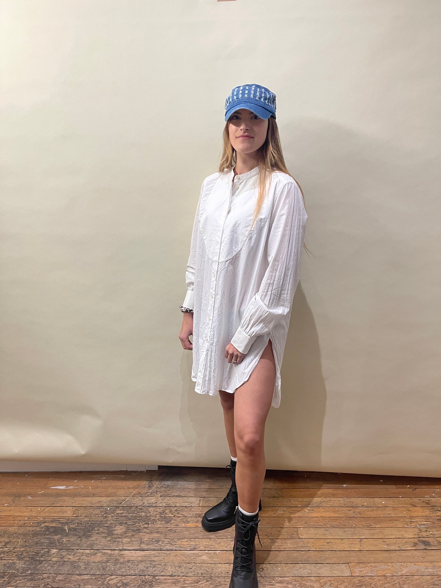 Burberry White Cotton Tuxedo Style LS Button Up Shirt Dress Large - L