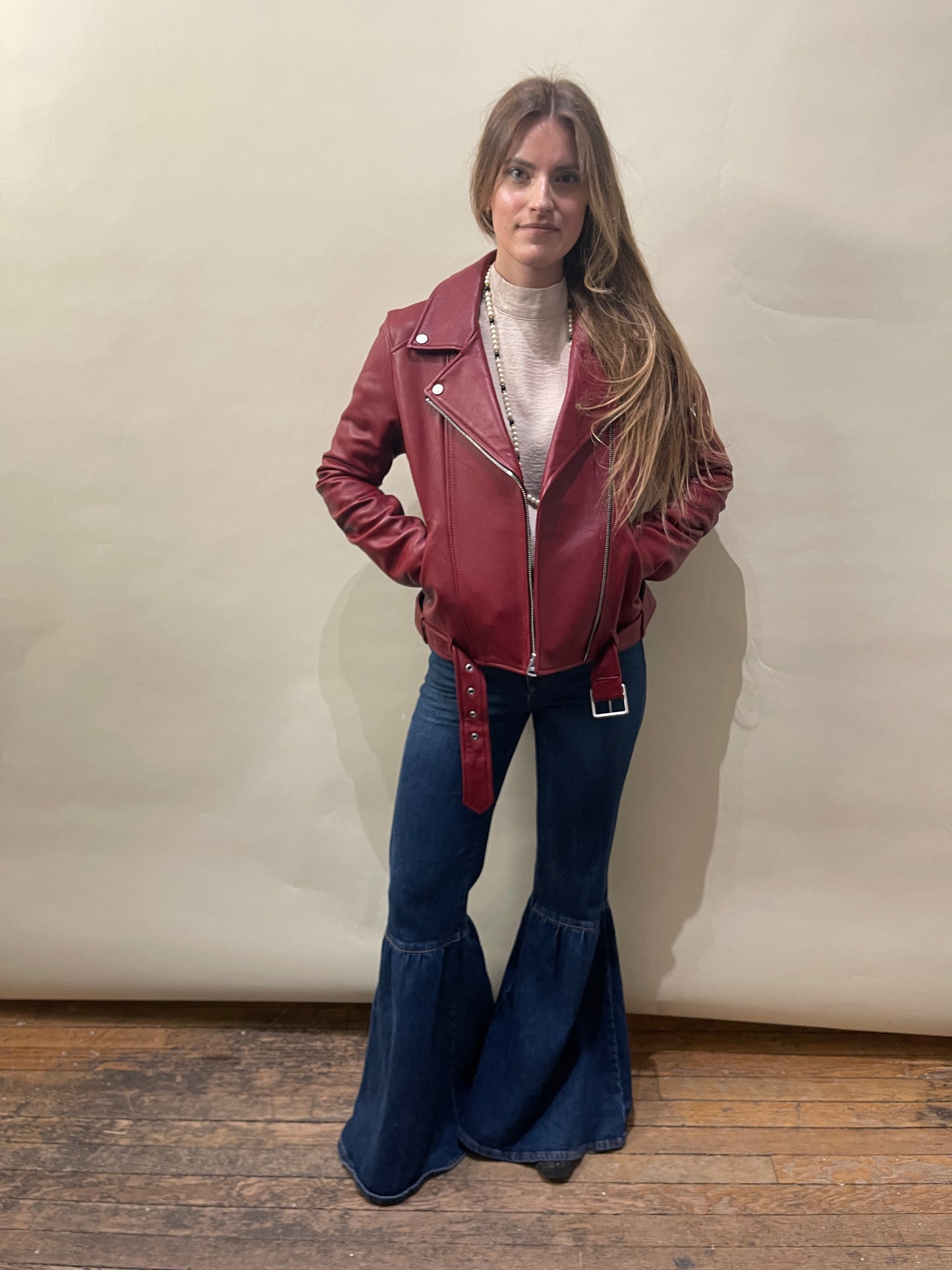7 For All Mankind Red Leather Moto Jacket Medium - M